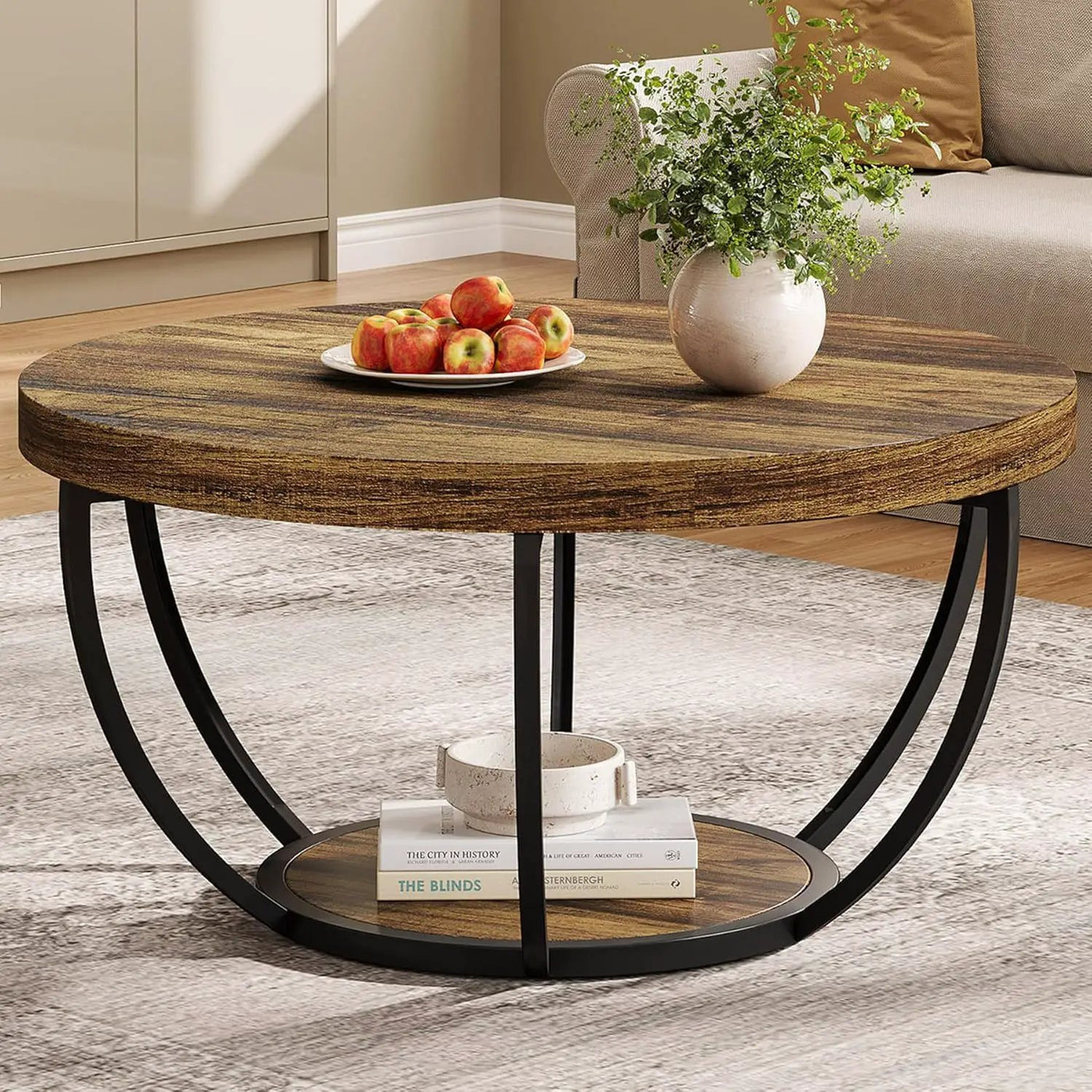 2 Tier Circle Coffee Table With Storage Shelves by HouseOfZazla