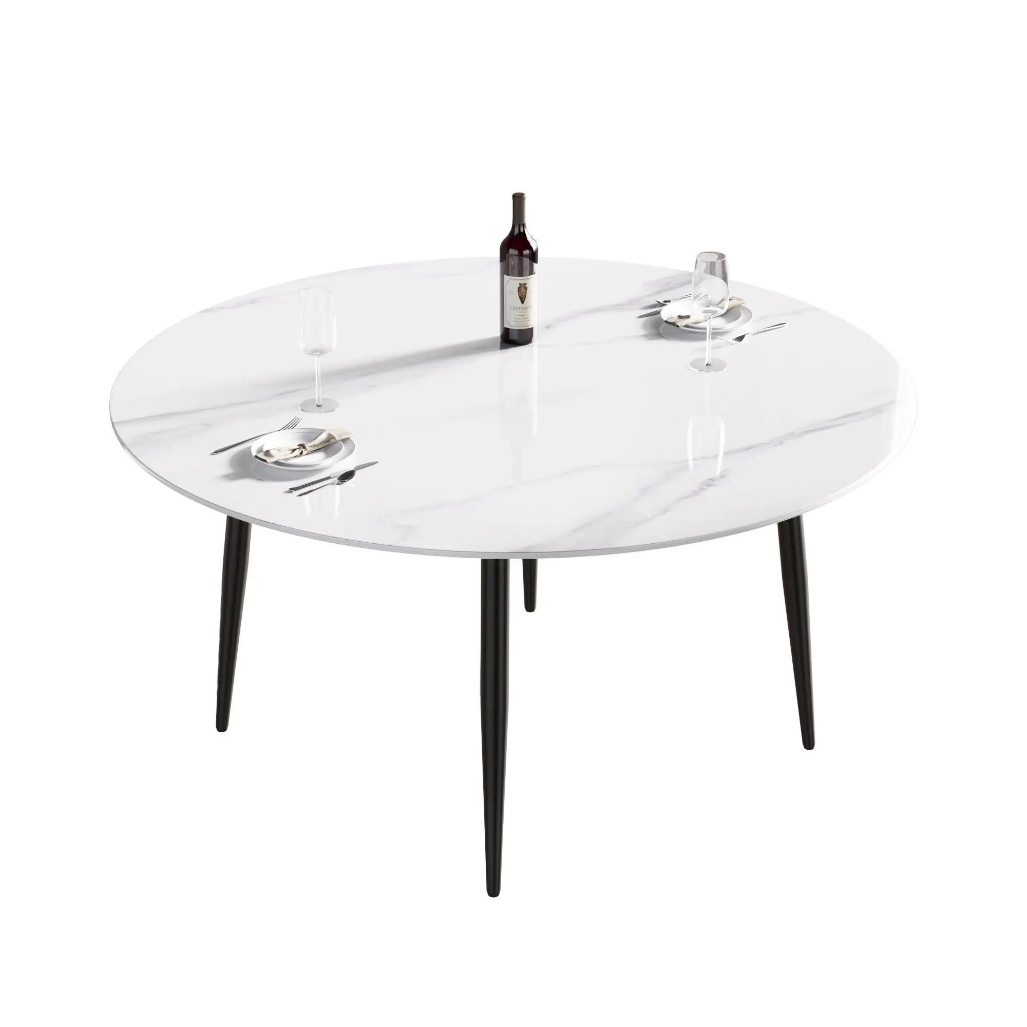 Modern Man-Made Stone Round Metal Dining Table-Position For 6 People by HouseOfZazla