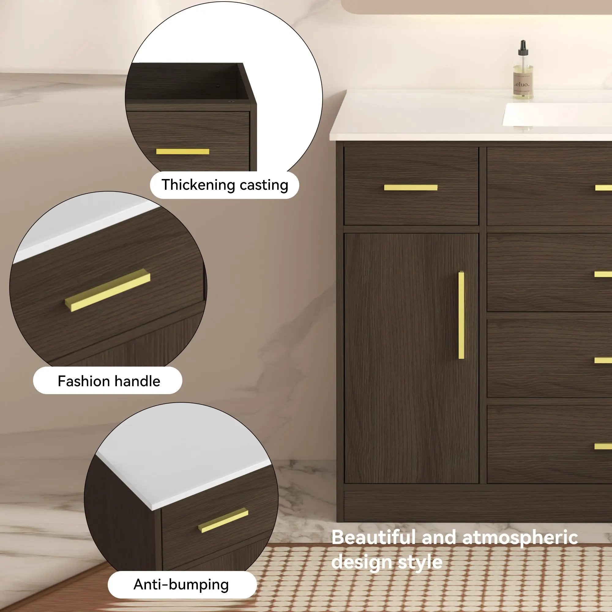 Bathroom Vanity With Abundant Storage 2 Soft Close Doors And 6 Drawers by Unique Piece Furniture
