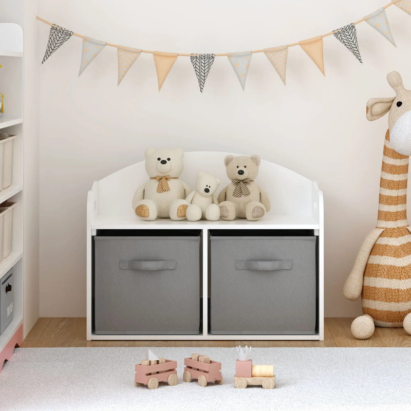 Toy Box Bench With Collapsible Drawers, Storage Cabinet Organizer - White by HouseOfZazla
