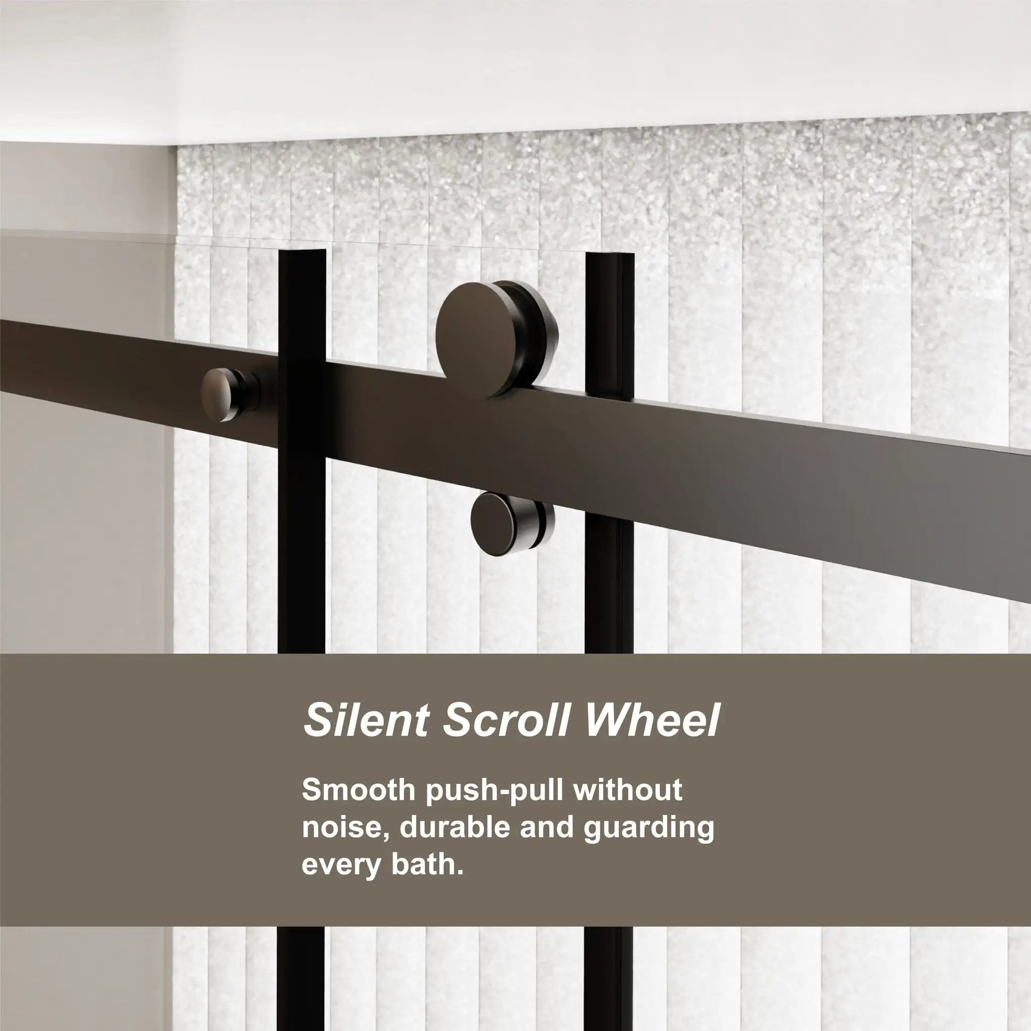 Frameless Shower Door Single Sliding, Clear Tempered Glass Shower Door With Zinc Roller Rail System, Stainless Steel Handle - Black by HouseOfZazla