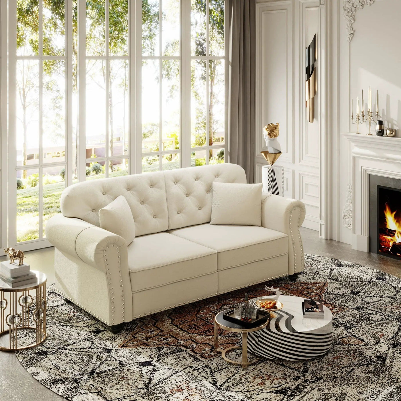 Upholstered Chesterfield Sofa With Nailhead Trim And Rolled Armrests by HouseOfZazla