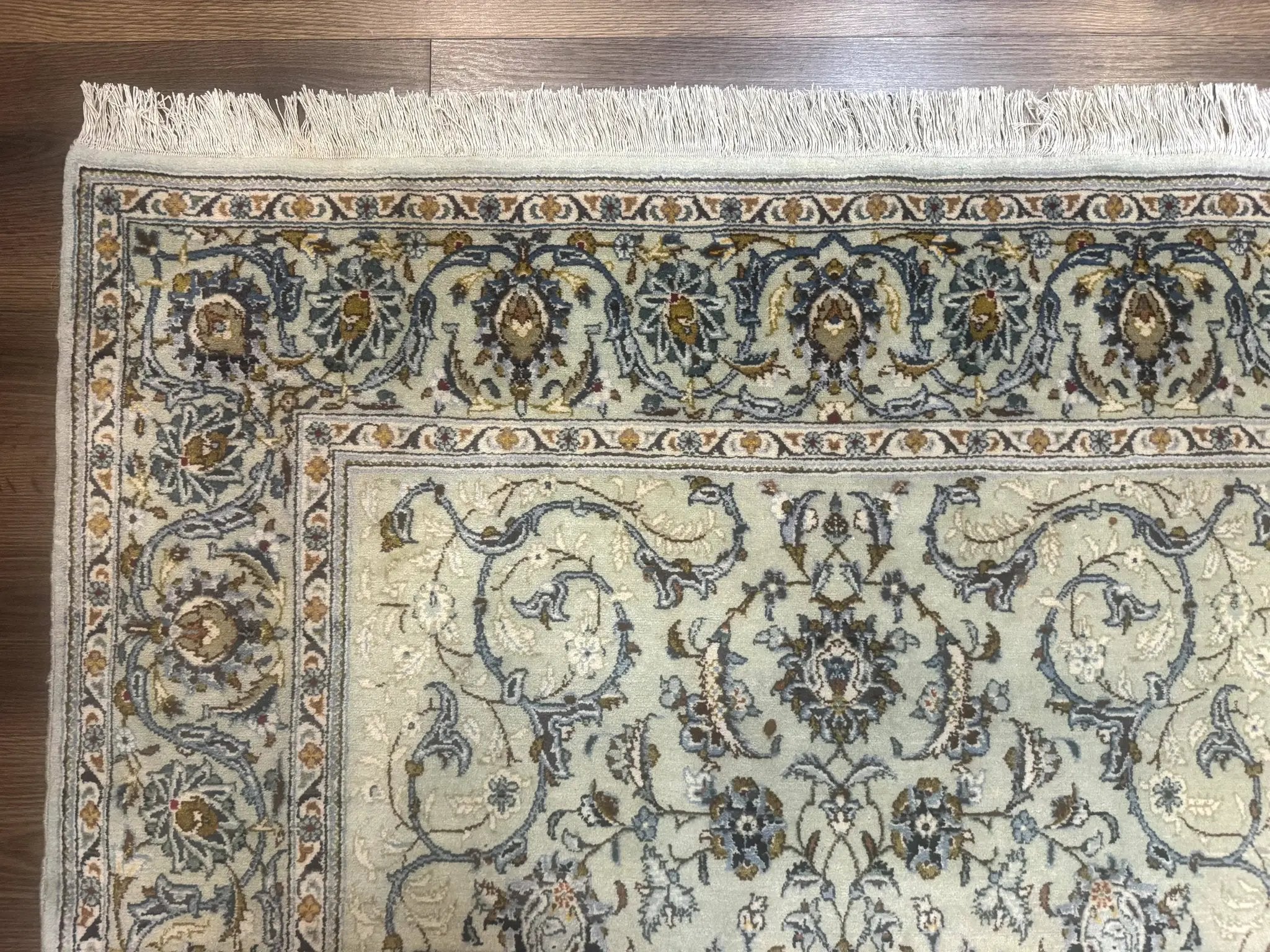 Persian Kashan Rug, Unique Colors, 225 KPSI, Light Green and Light Blue by Jewel Rugs