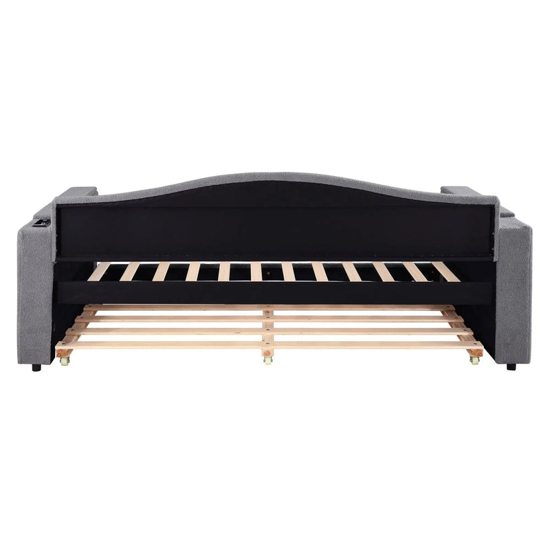 Upholstered Daybed With Storage Armrests, Trundle And Latest Integrated tooth Audio System by HouseOfZazla