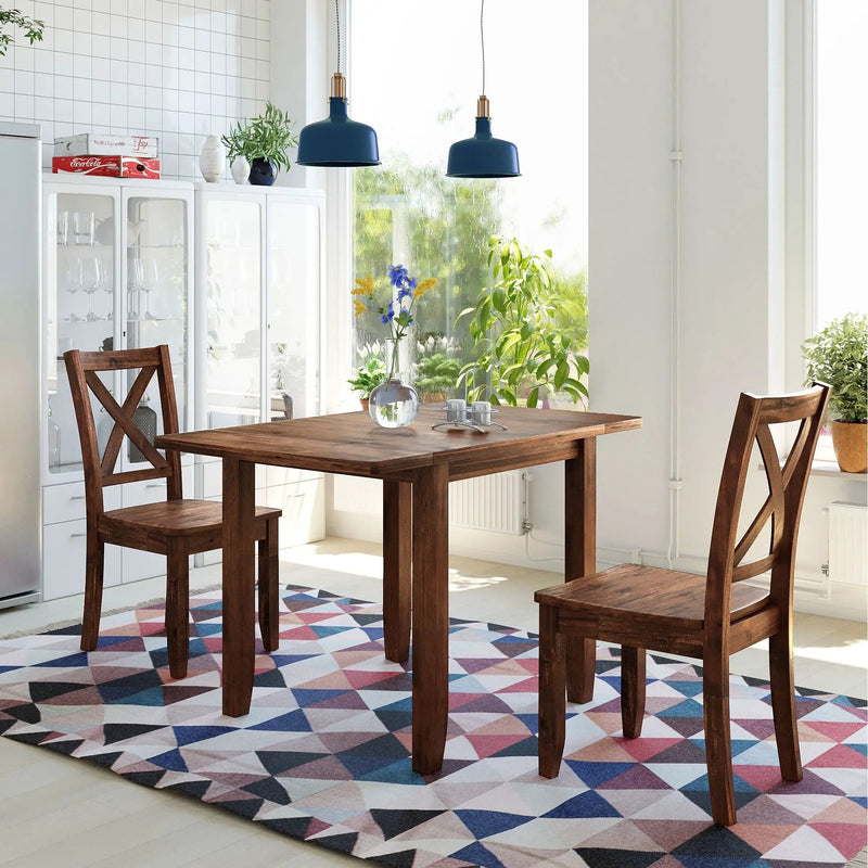 TOPMAX 3-Piece Wood Drop Leaf Breakfast Nook Dining Table Set with 2 X-back Chairs by HouseOfZazla