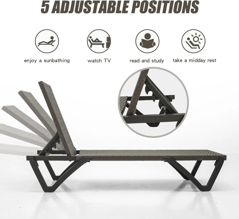 Pool Lounge Chairs Set of 2, Wicker Adjustable Outdoor Chaise Lounge with Wheels by HouseOfZazla