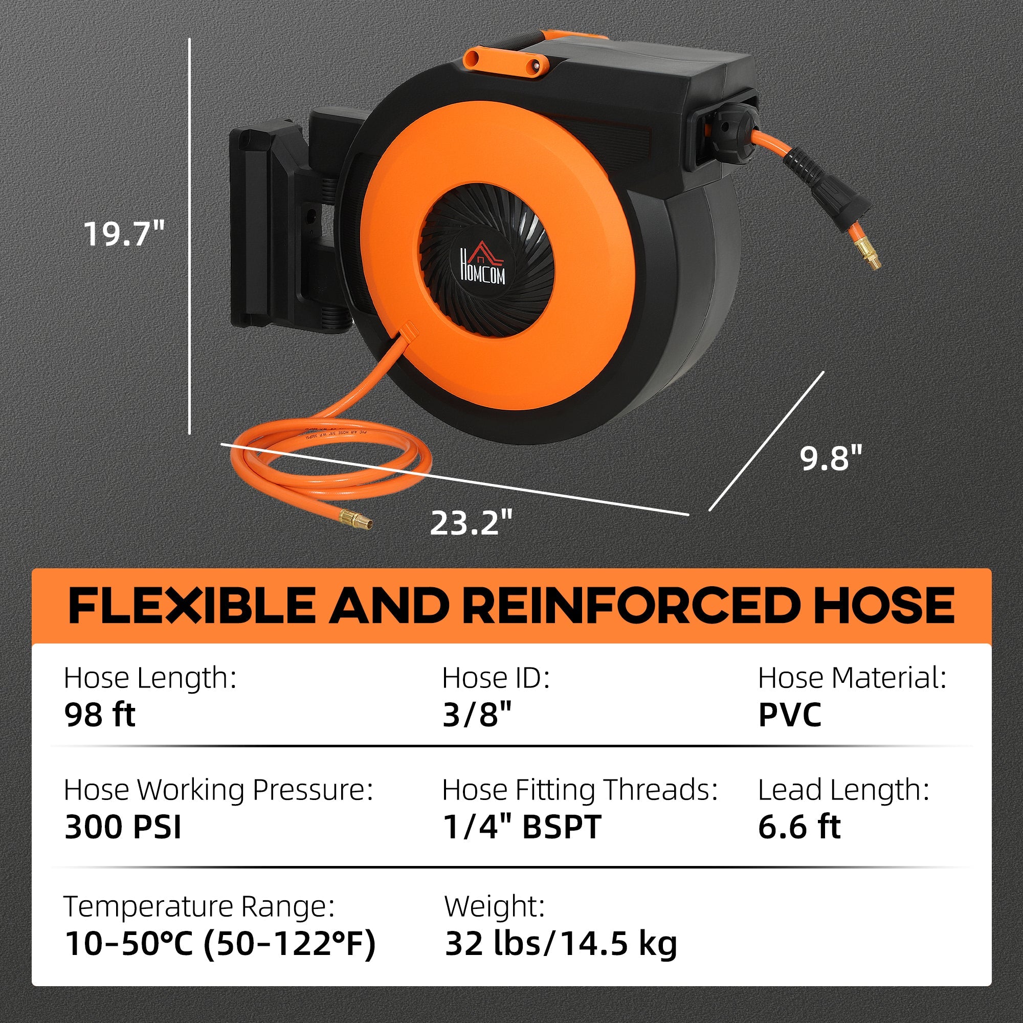 HOMCOM Retractable Air Hose Reel with Auto Rewind and Swivel Bracket by HouseOfZazla