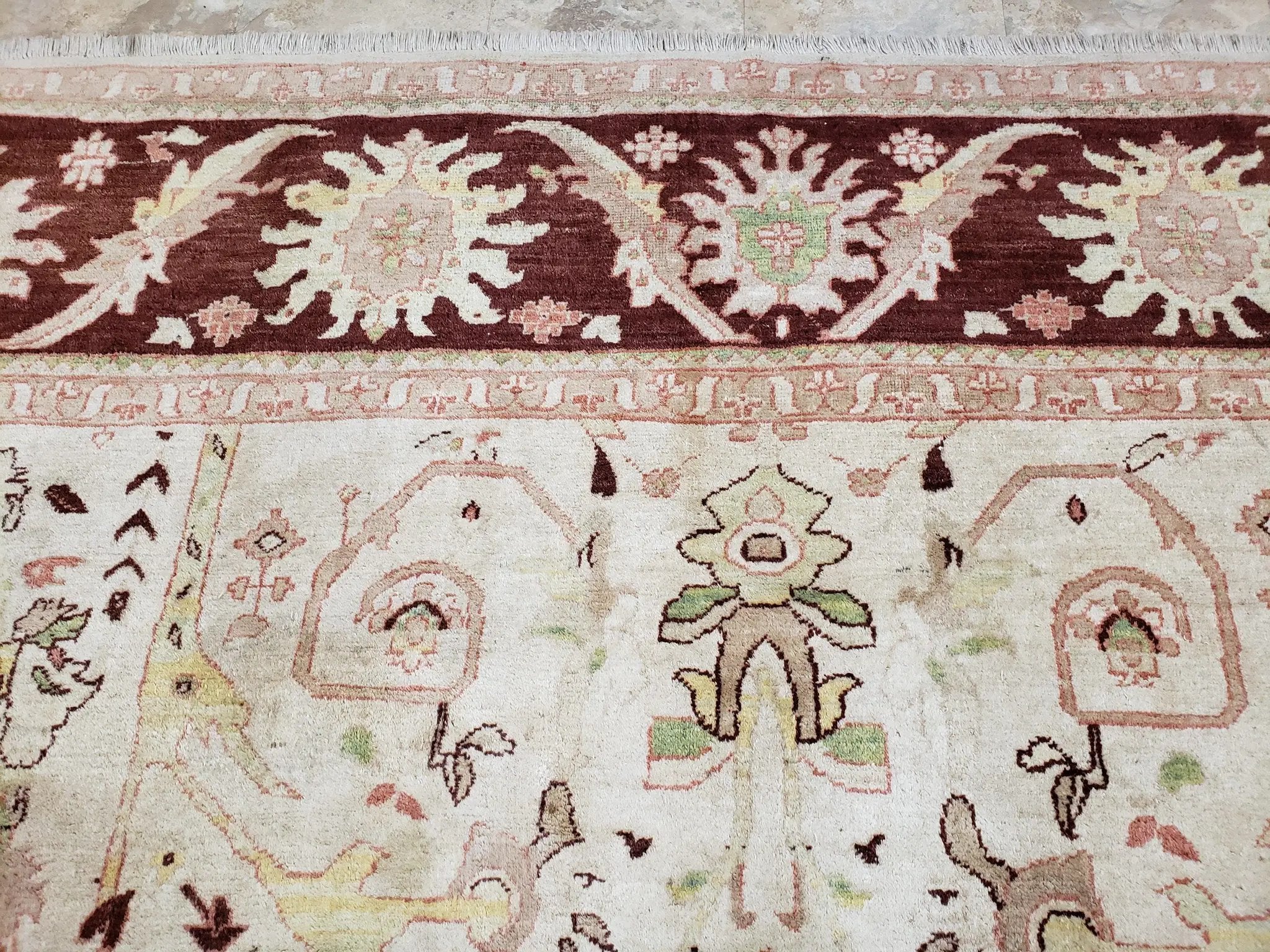 Beige and Maroon Peshawar Rug 10x15, Large Oushak Carpet, Pakistani Rug, Handmade Area Rug, Hand Knotted Rug, Living Room Rug, Nice Wool Rug by Jewel Rugs