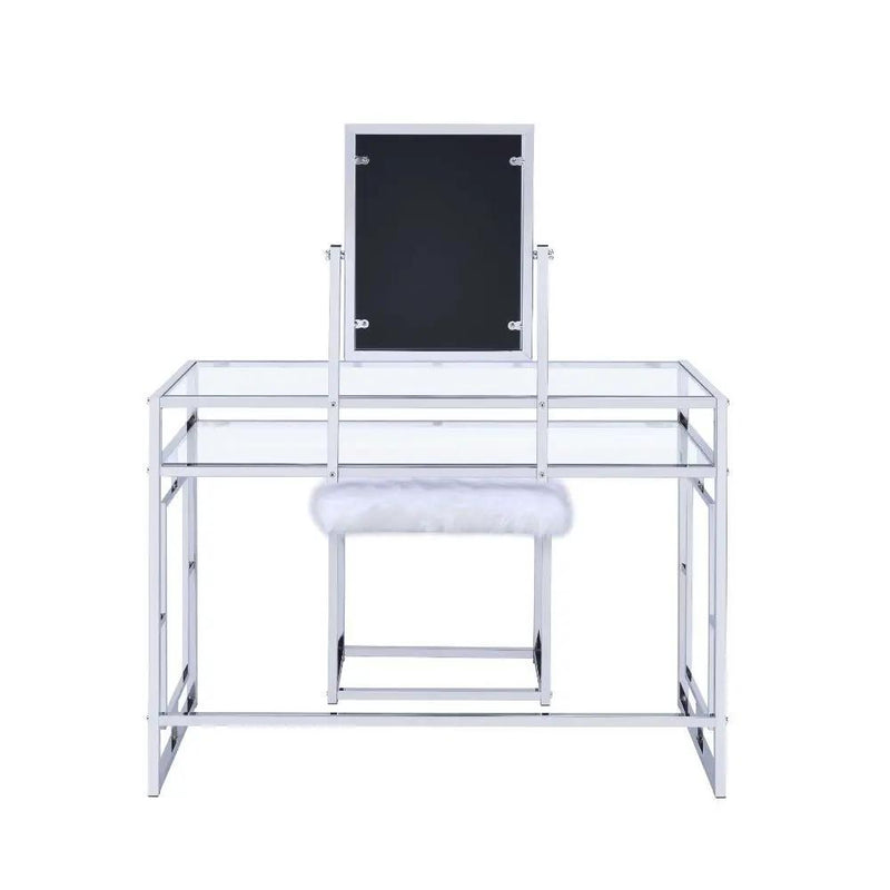 Carenze II - Vanity Set - White Faux Fur & Chrome by Unique Piece Furniture