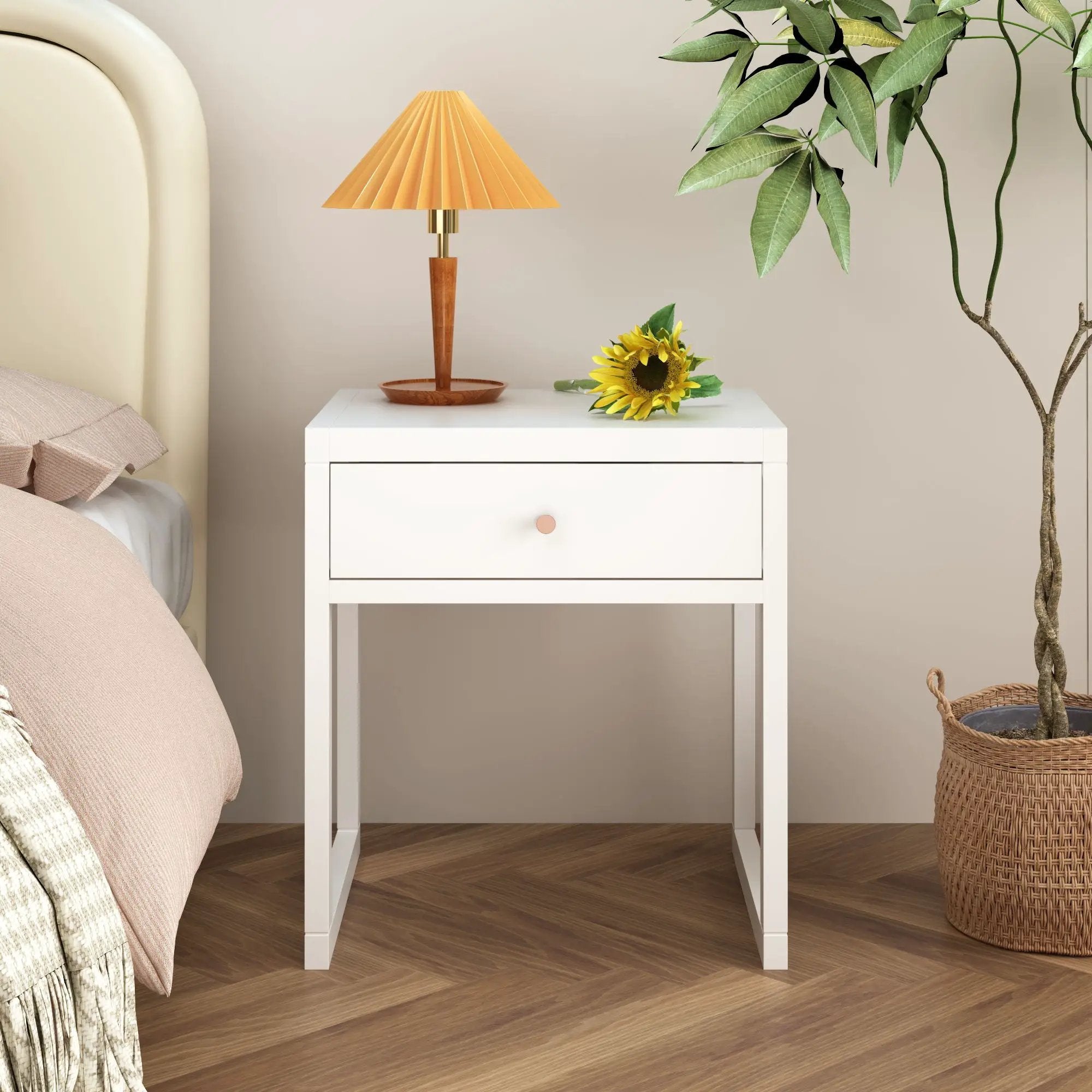 Nightstand With Drawer, Minimalist Bedside Table, Compact End Table For Bedroom - White by Unique Piece Furniture