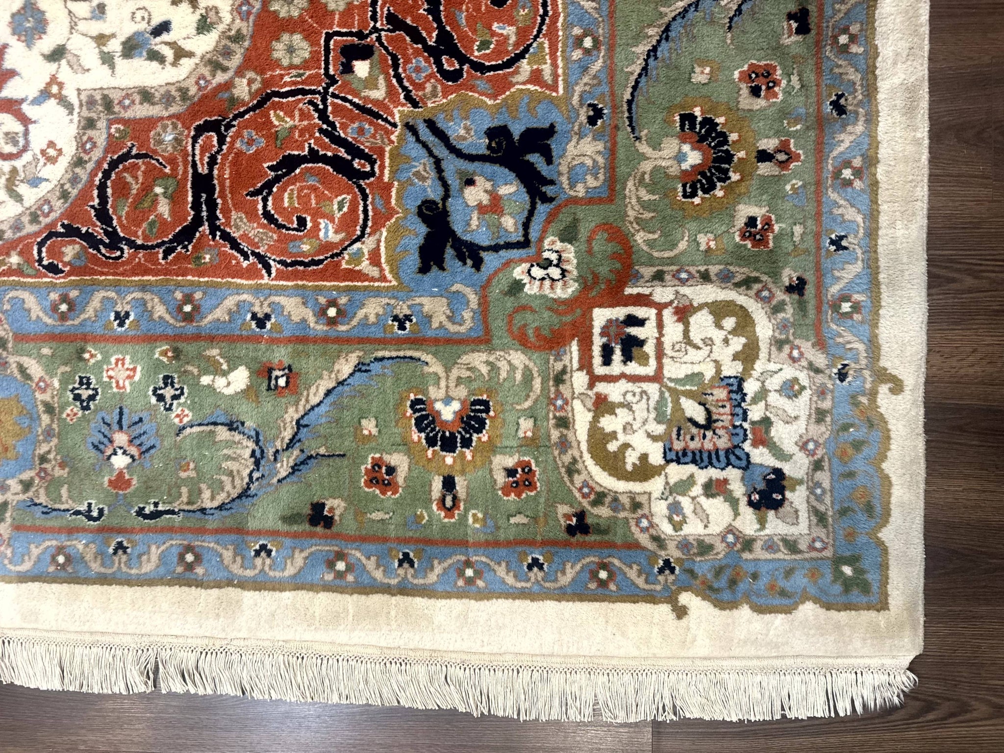 Indo Persian Rug 9x12, Ivory Red Green, Traditional Oriental Carpet by Jewel Rugs