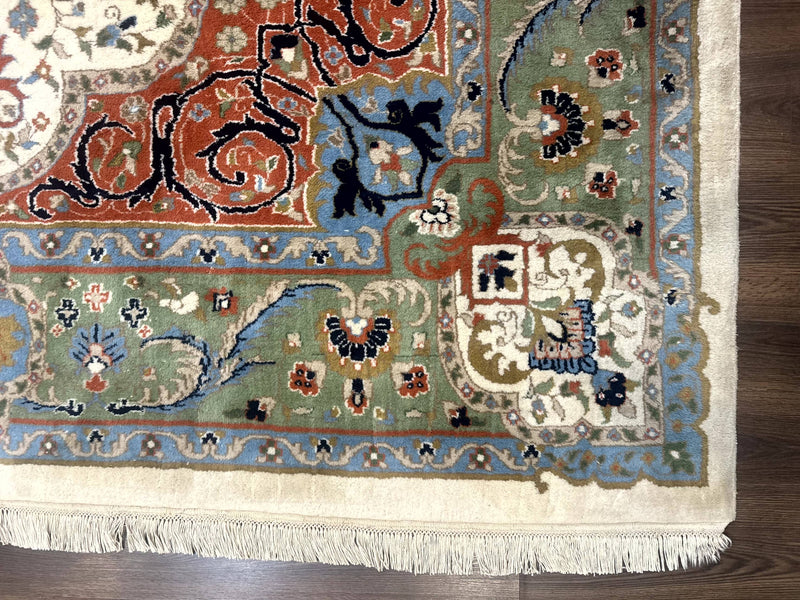Indo Persian Rug 9x12, Ivory Red Green, Traditional Oriental Carpet by Jewel Rugs