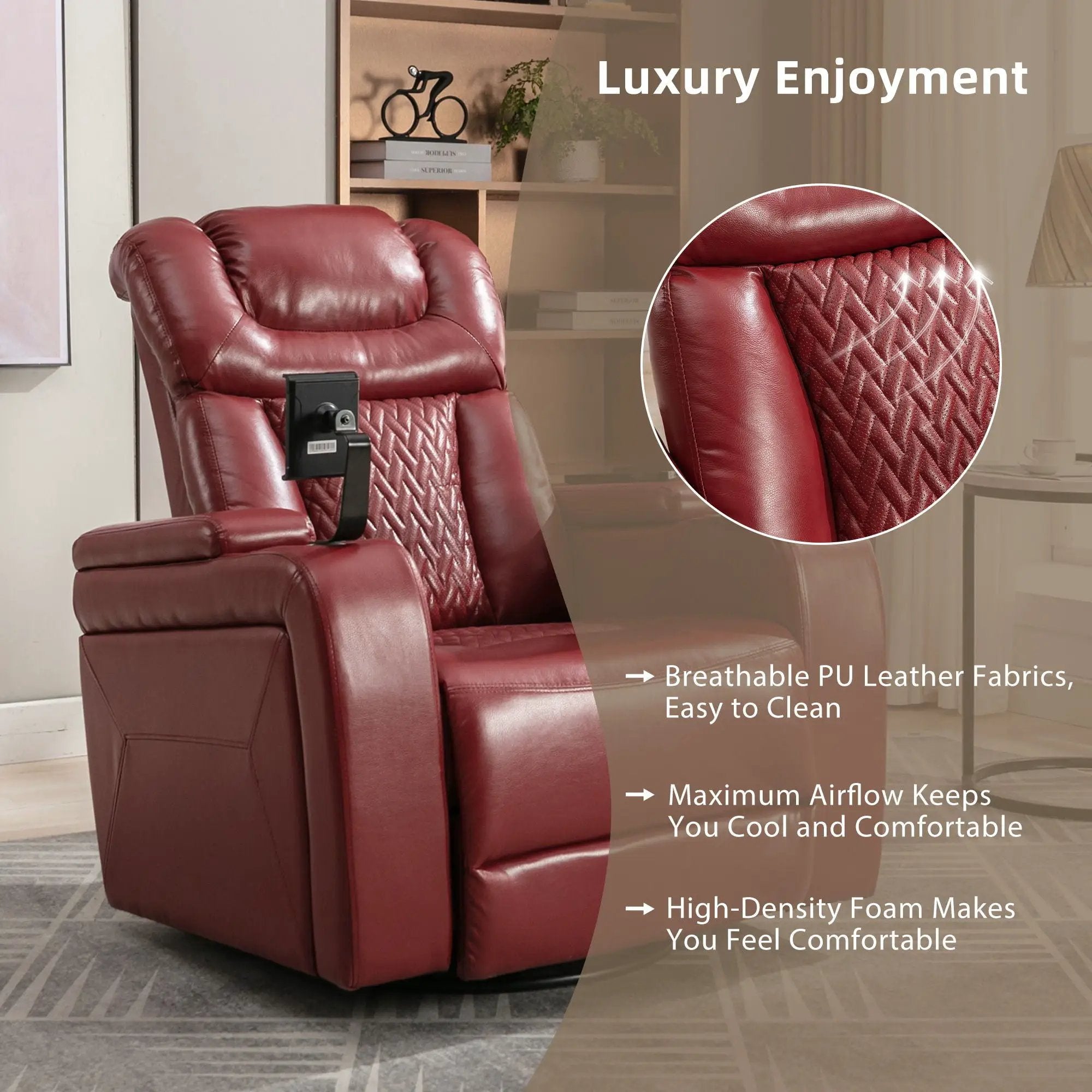 270 Degree Swivel Power Recliner With Tray Table, Phone Holder, Cup Holder, USB Port by HouseOfZazla