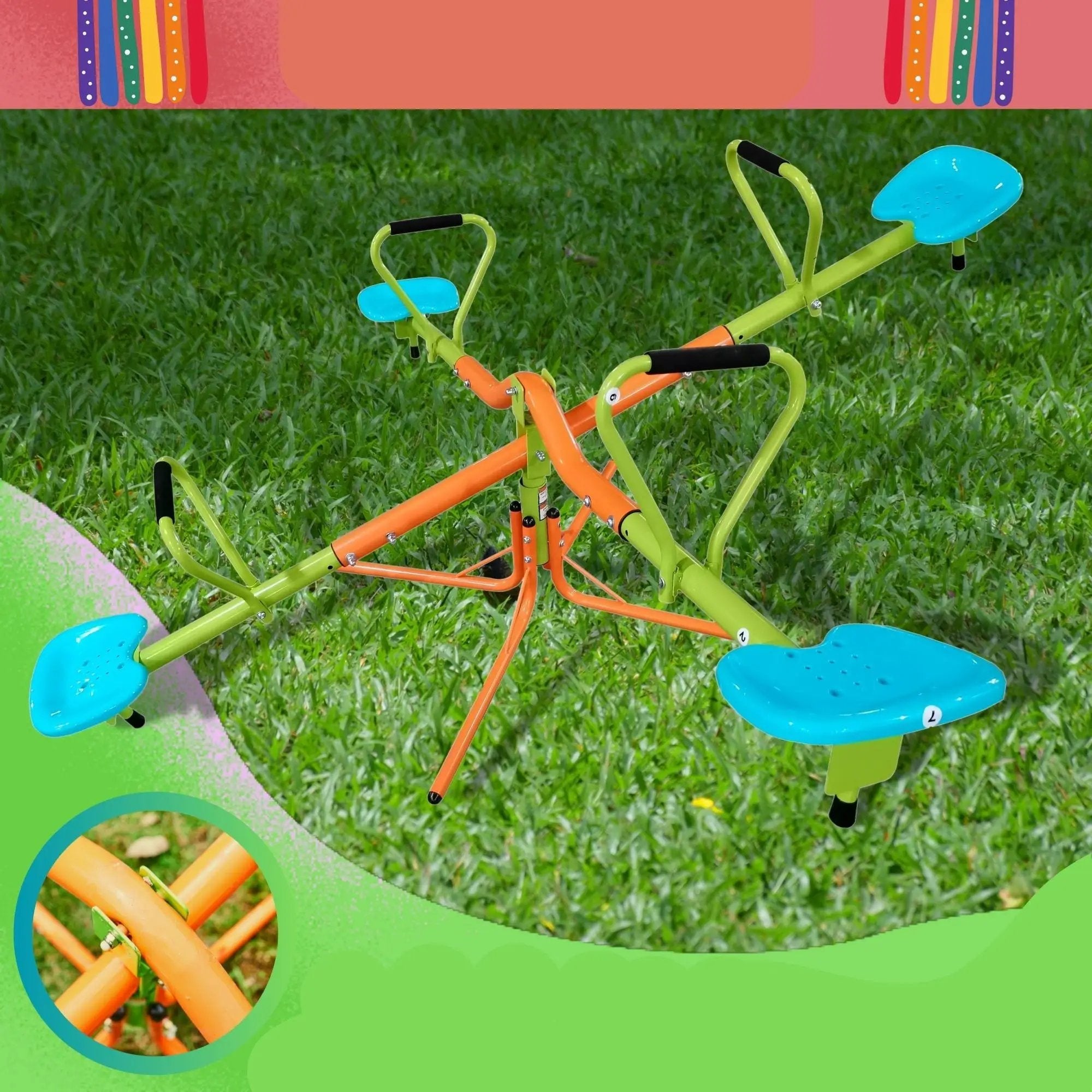 Xss004 Outdoor Playground Four Seats Seesaw For Kids 360 Degree Rotating Sturdy Plastic Seat Seesaw For Kids Seesaw For Kids Age 3+ - Green / Blue by HouseOfZazla