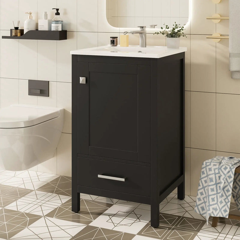Bathroom Vanity With Ceramic Sink, Soft Close Drawers, Door Organizer, Divider Drawer, Adjustable Foot Pads by HouseOfZazla