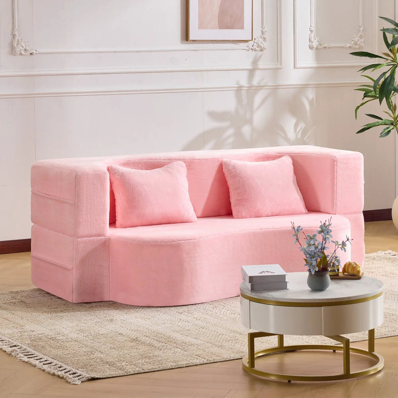 71-Inch Folding Sofa Bed in Pink Chenille with High-Density Foam by HouseOfZazla