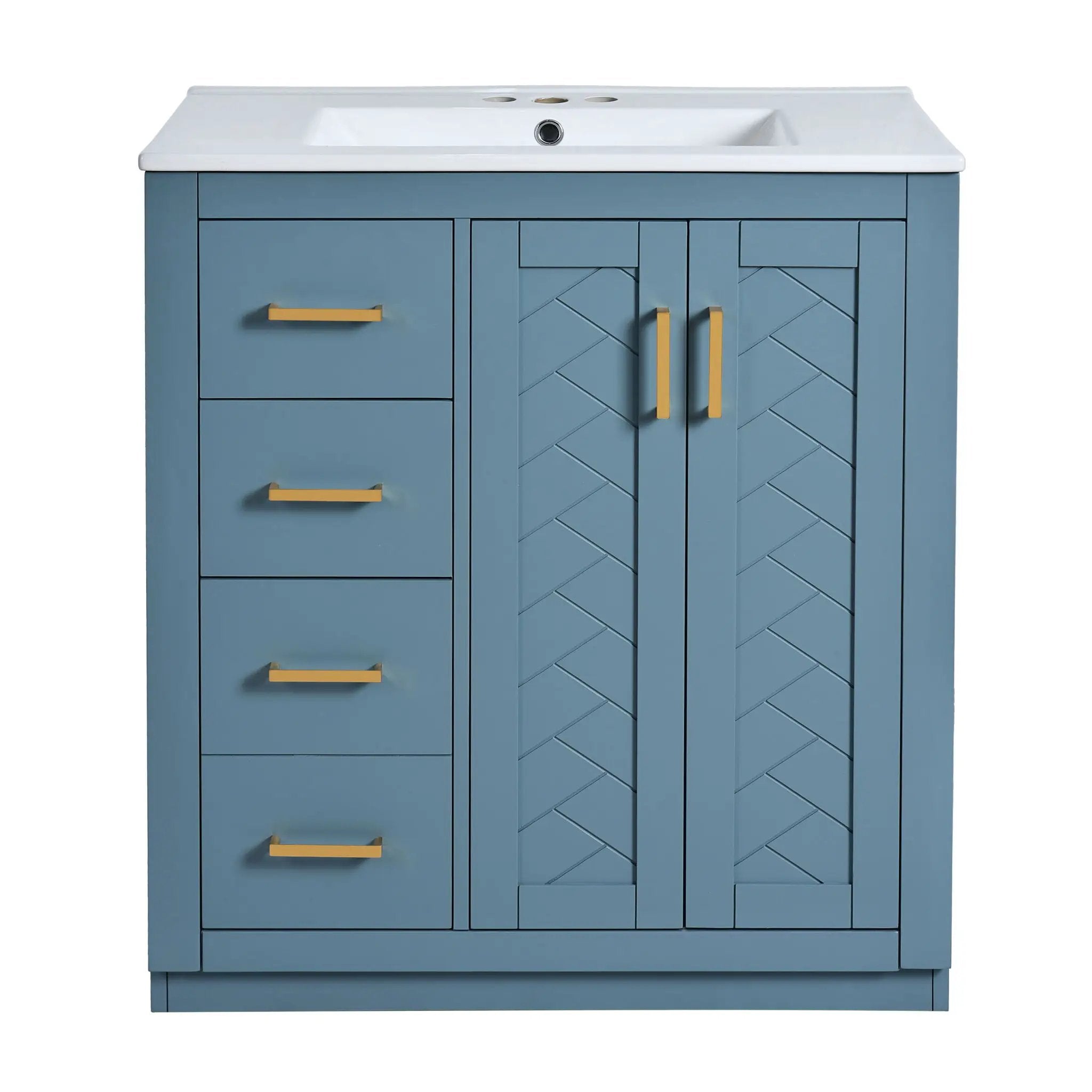 Ceramic Sink Combo, Freestanding Vanity Set With 3 Drawers & Soft Closing Doors by Unique Piece Furniture