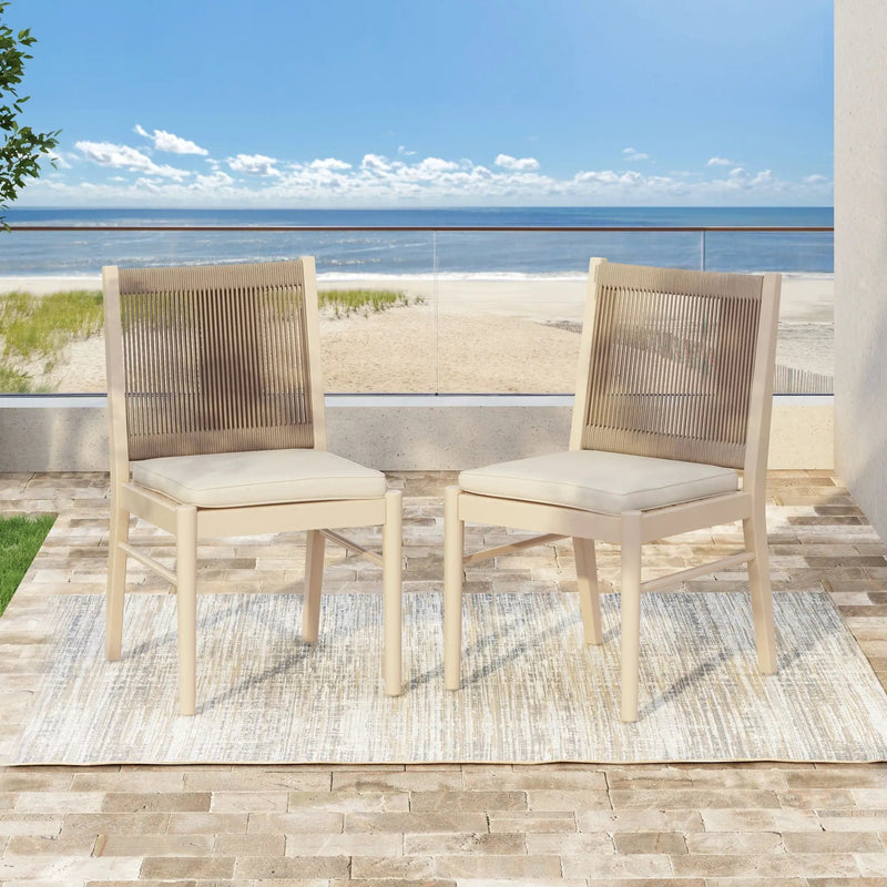 Cordoba - Dining Chair (Set of 2) With Acacia Wood Frame And Water Repellent Fabric - Beige / Yellow by HouseOfZazla