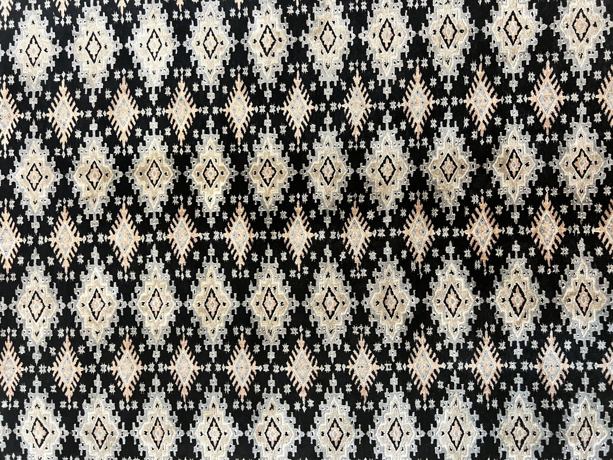 Pakistani Bokhara Rug 6x9, Hand Knotted Vintage Wool Carpet with Silk Highlights, Very Fine 320 KPSI, Medium Size by Jewel Rugs