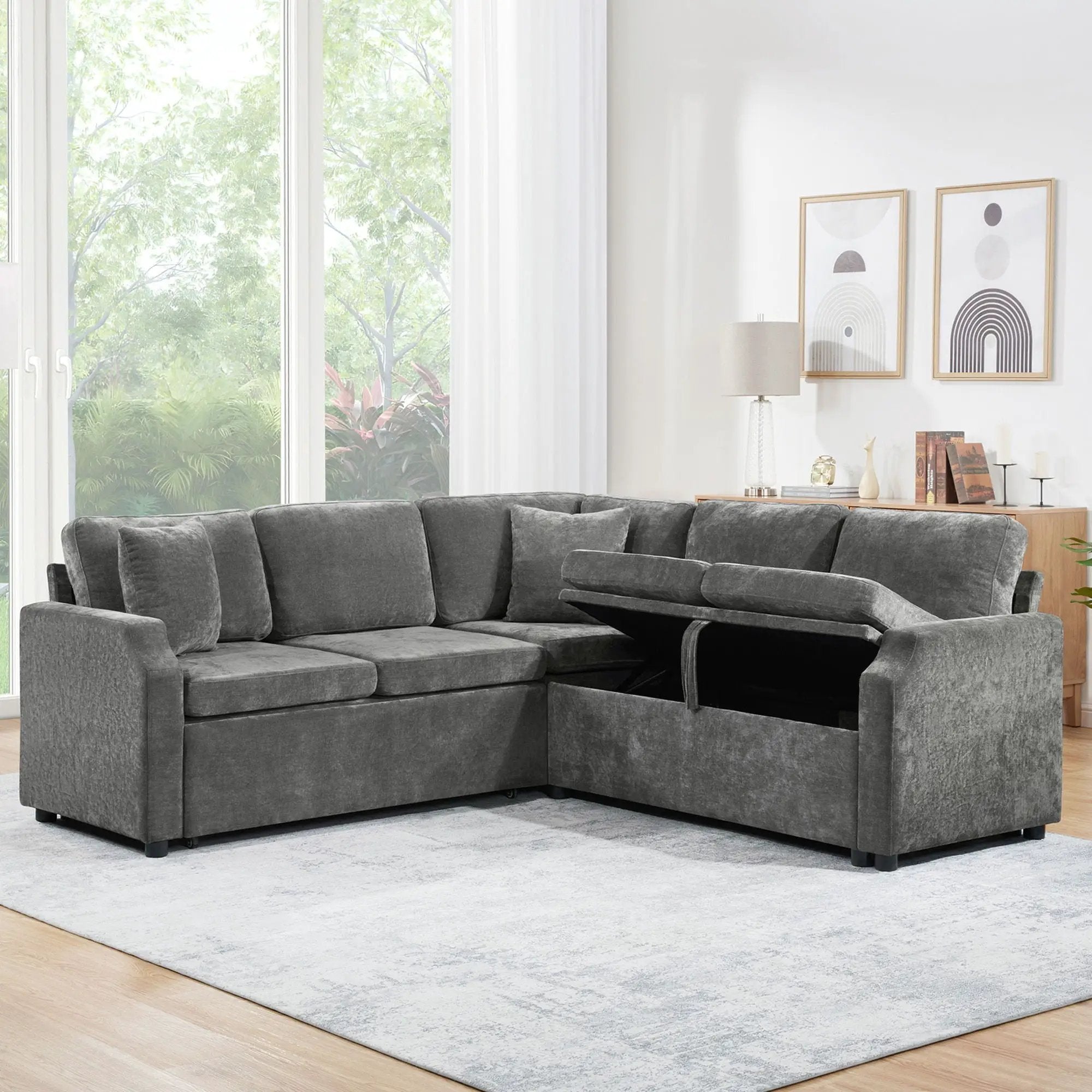 Modern L Shaped Sectional Sofa Bed With Hidden Storage Upholstery by Unique Piece Furniture
