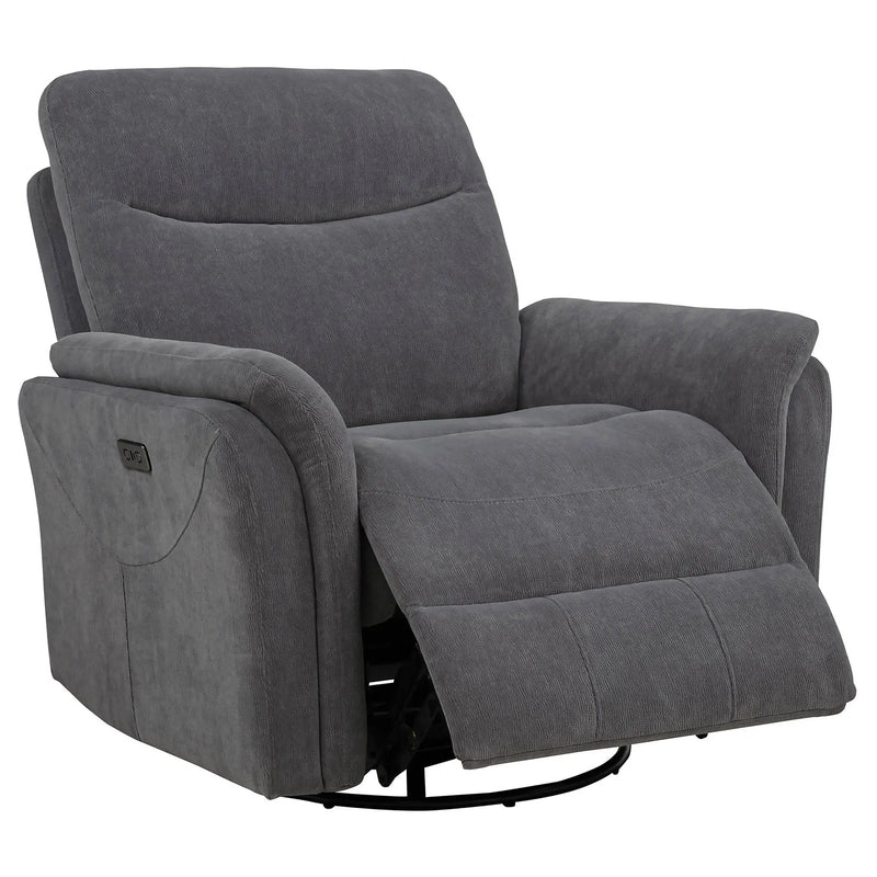 Adler Upholstered Power Swivel Glider Recliner Charcoal Grey by Unique Piece Furniture