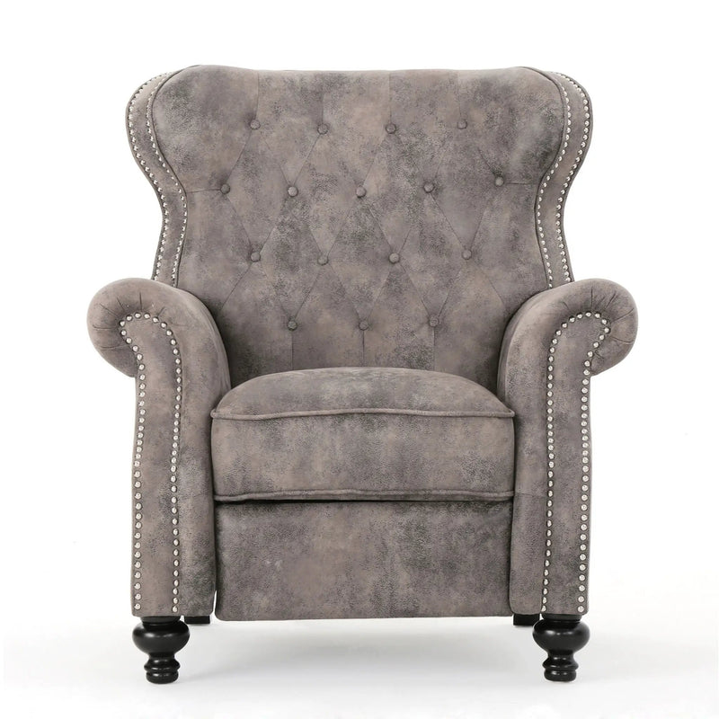 Accented Push Back Recliner Chair With Rolled Arms, Enjoy Cocooning Comfort by Unique Piece Furniture