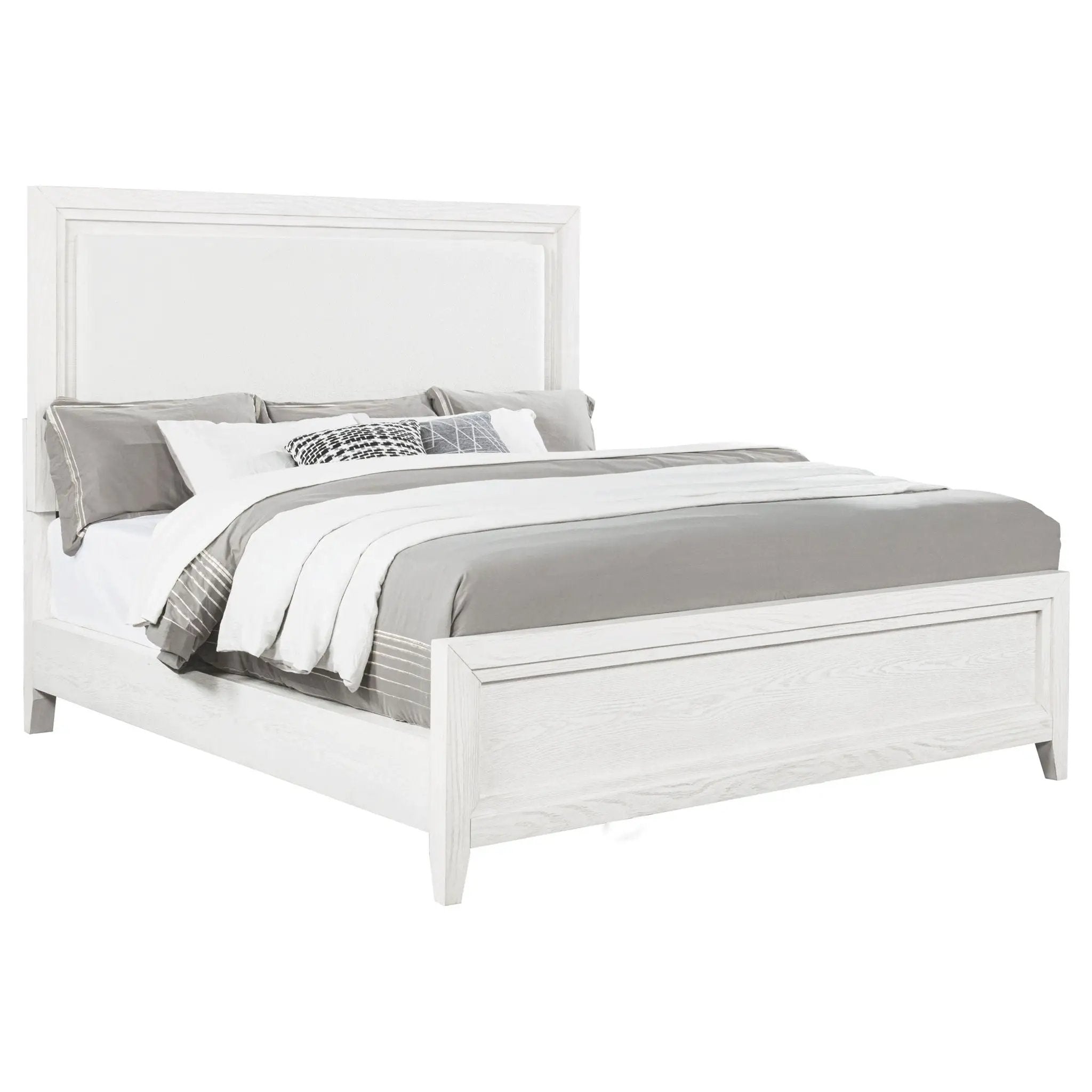 Marielle Eastern King Upholstered Panel Bed Distressed White by Unique Piece Furniture