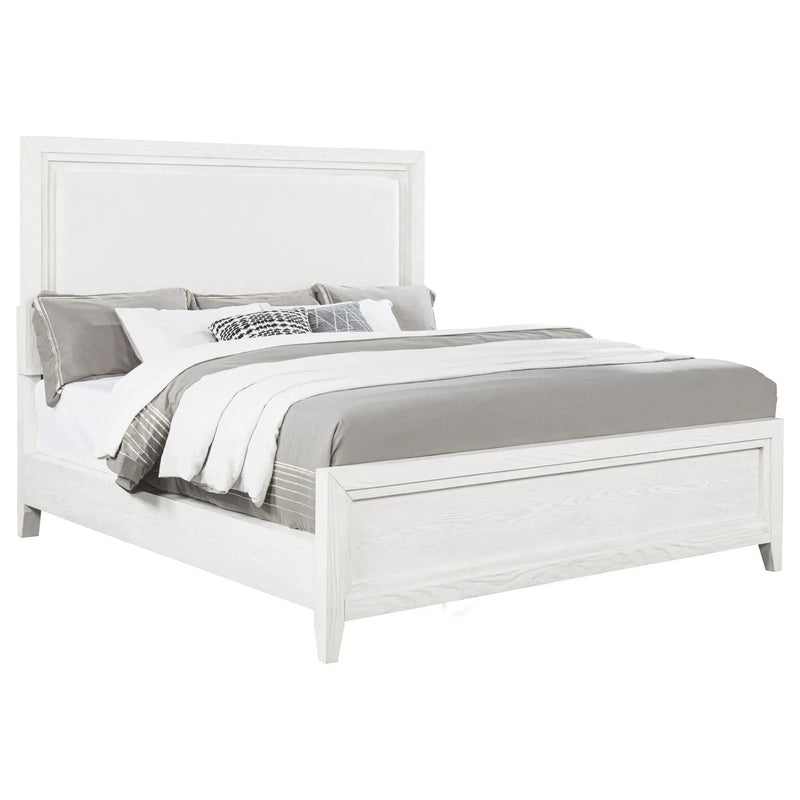 Marielle Eastern King Upholstered Panel Bed Distressed White by Unique Piece Furniture