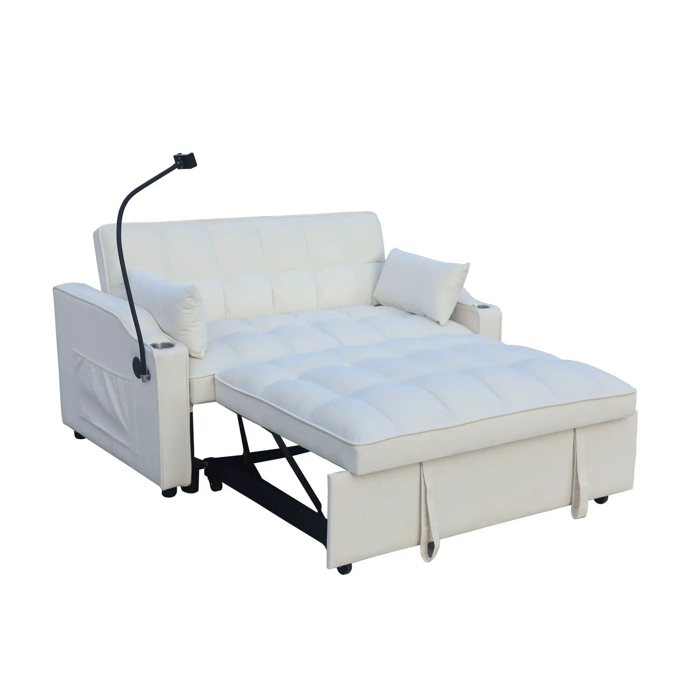 Modern Loveseat Futon Sofa With Pullout Bed, Adjustable Reclining Backrest, Toss Pillows by Unique Piece Furniture