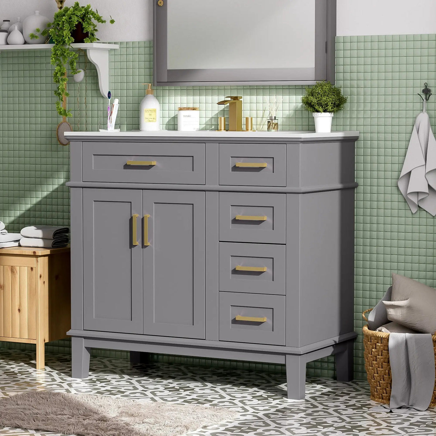 Modern Bathroom Vanity With Ceramic Sink, Soft Close Storage Cabinet by Unique Piece Furniture