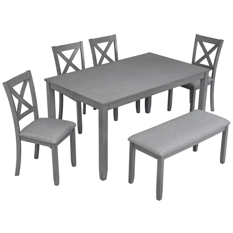 6 Pieces Kitchen Dining Set, Rectangular Wooden Dining Table With 4 Chairs And A Bench by HouseOfZazla
