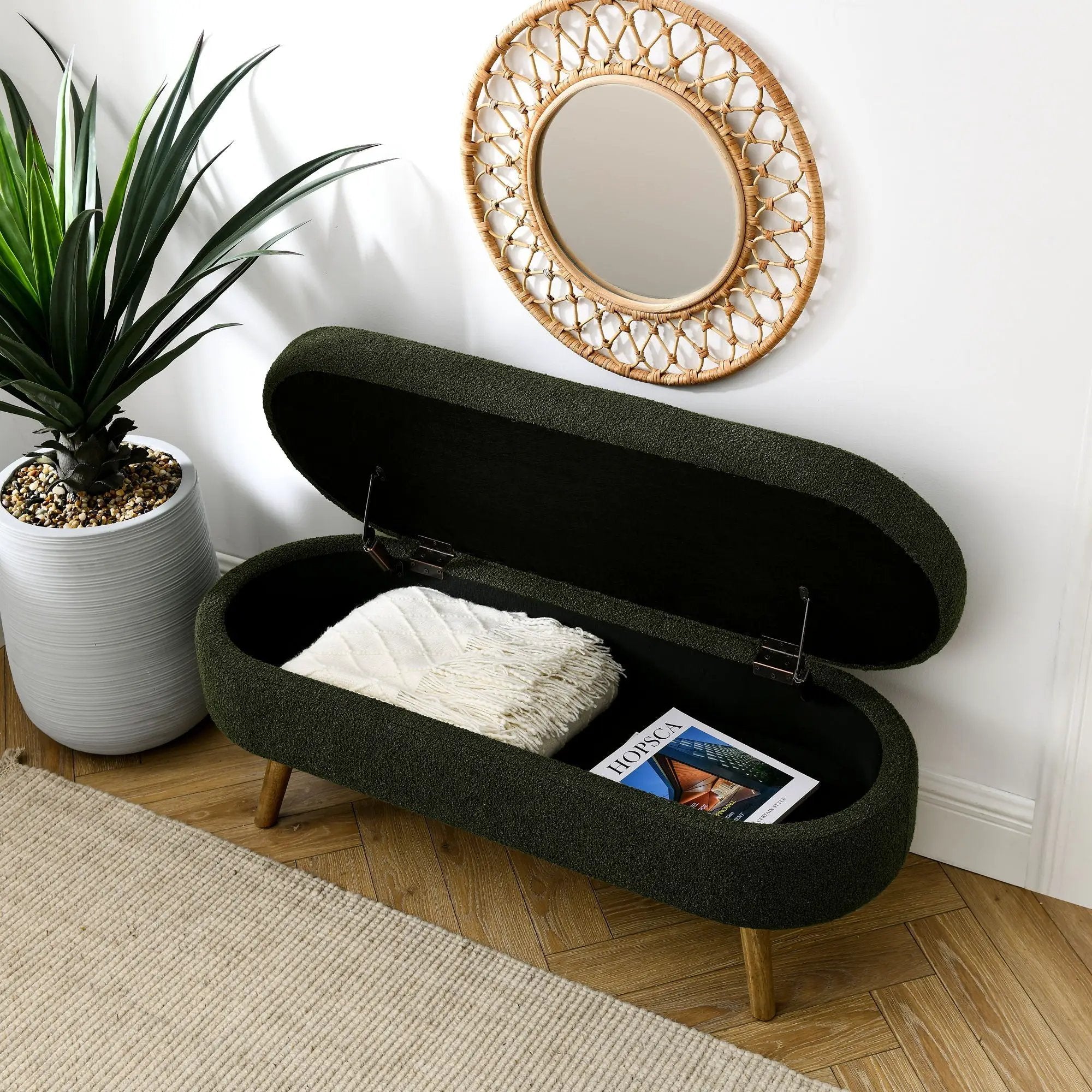 Ottoman Oval Storage Bench With Rubber Wood Legs by Unique Piece Furniture