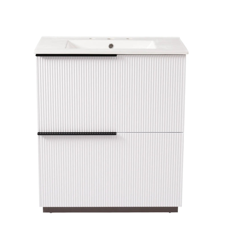 Fluted Bathroom Vanity With Ceramic Sink and Soft-Close Slides by HouseOfZazla