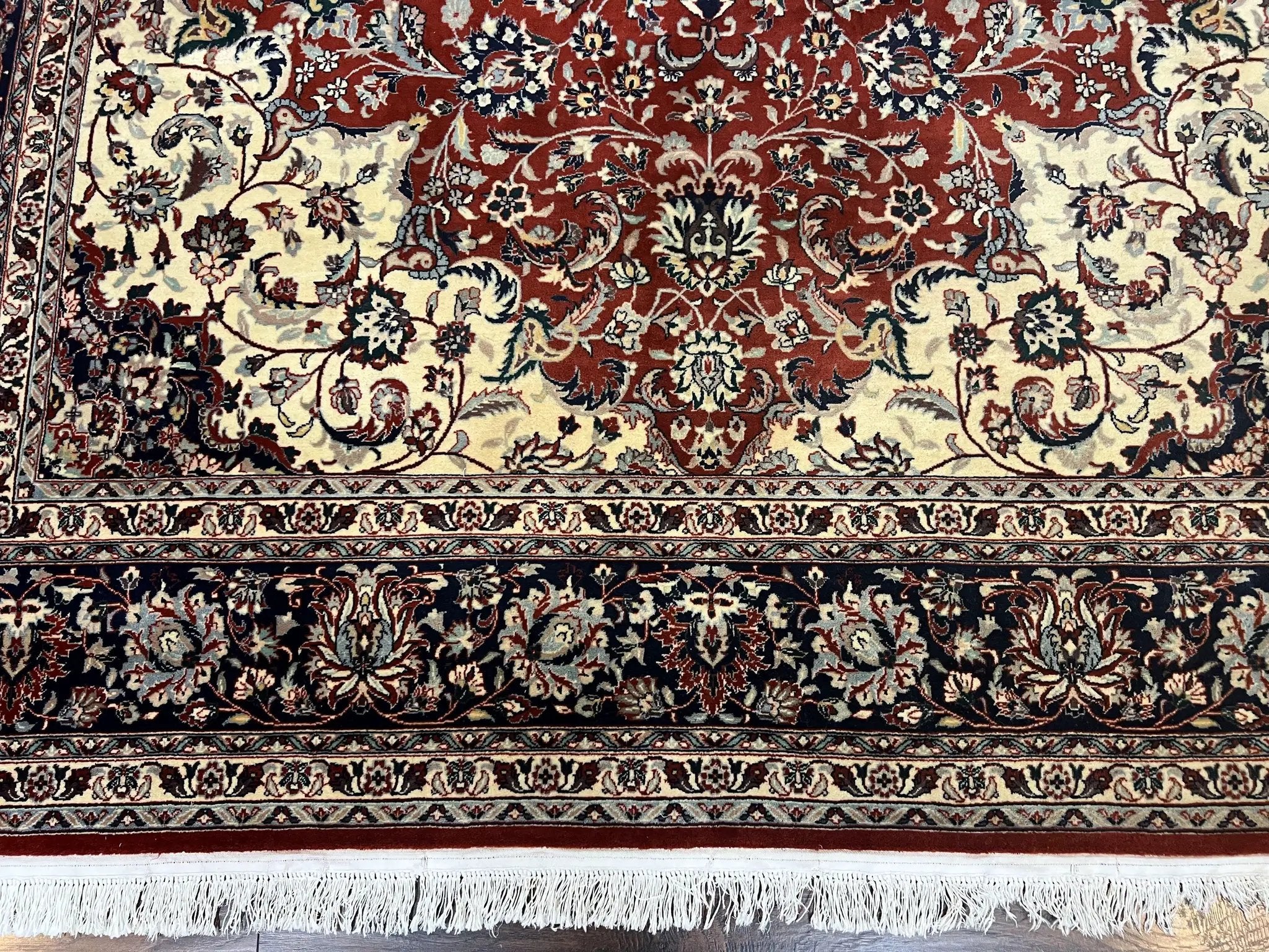 Fine Sino Persian Rug 7x10 ft, Floral Central Medallion Oriental Carpet, Red Navy Blue Cream, Hand Knotted Wool Traditional Vintage Rug by Jewel Rugs