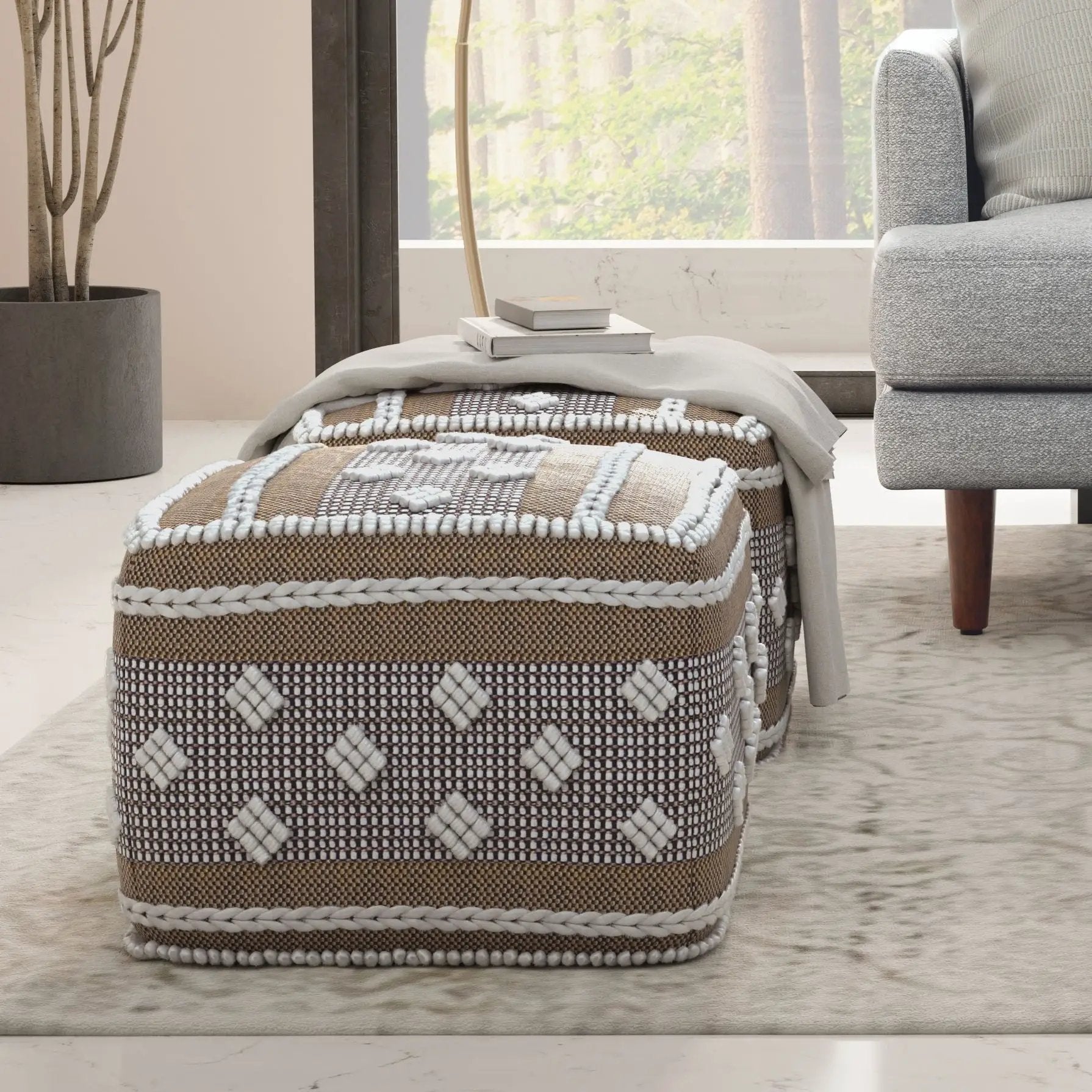 Mapleton - Outdoor / Indoor Pouf - Beige Gray / White by Unique Piece Furniture