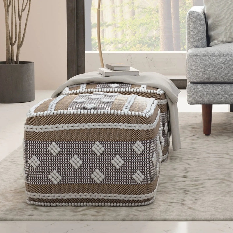 Mapleton - Outdoor / Indoor Pouf - Beige Gray / White by HouseOfZazla