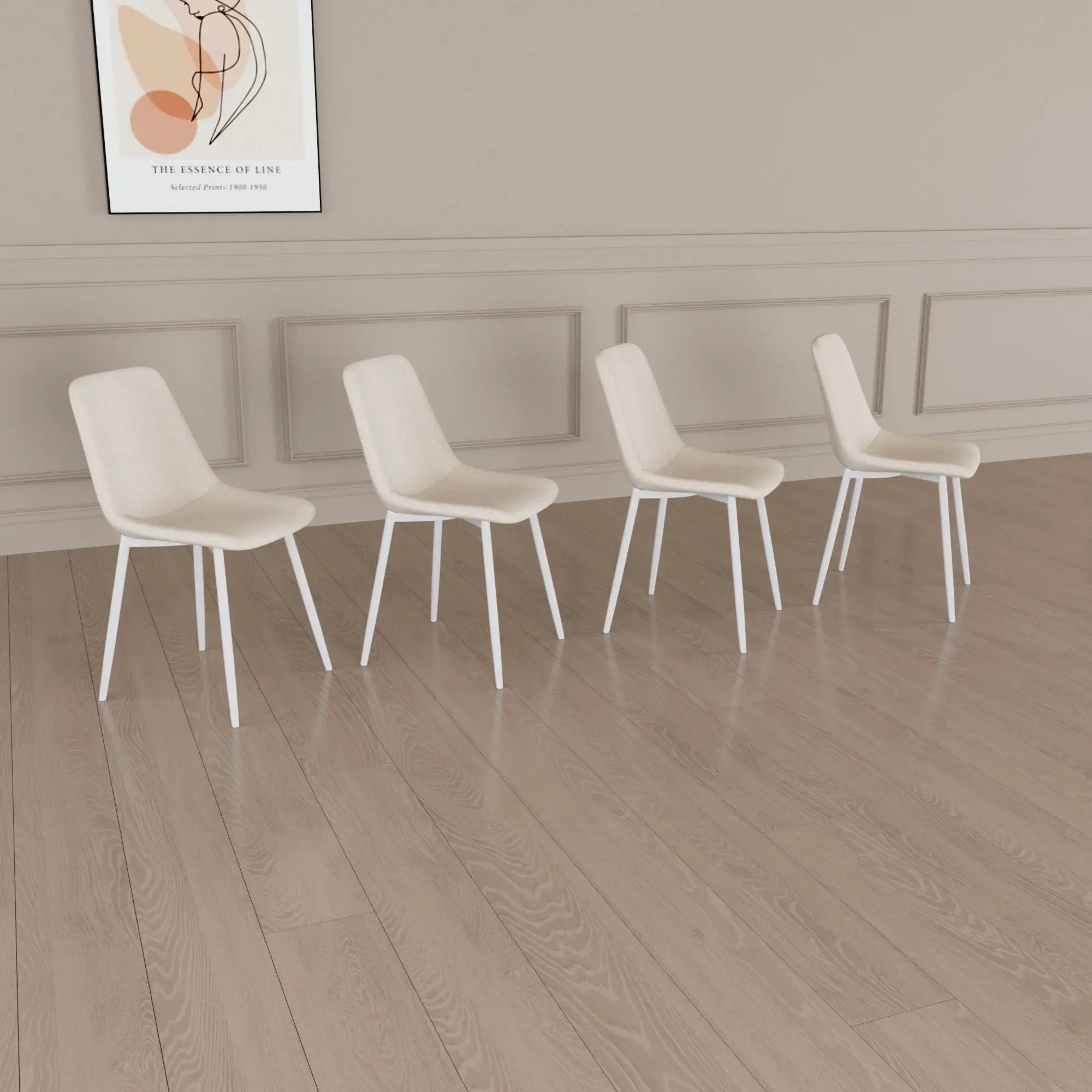 Modern Kitchen Dining Chairs (Set of 4) With Linen Padding And Sturdy Metal Legs - Beige by Unique Piece Furniture