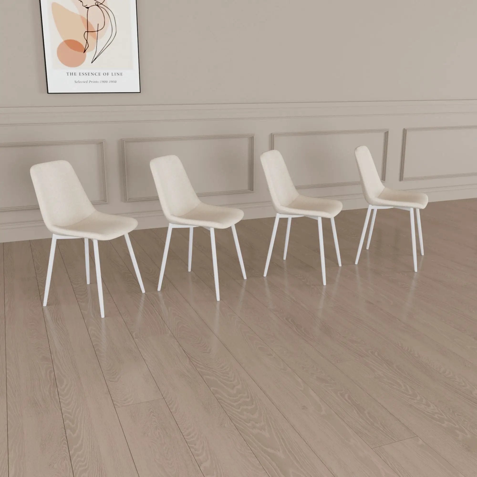 Modern Kitchen Dining Chairs (Set of 4) With Linen Padding And Sturdy Metal Legs - Beige by Unique Piece Furniture