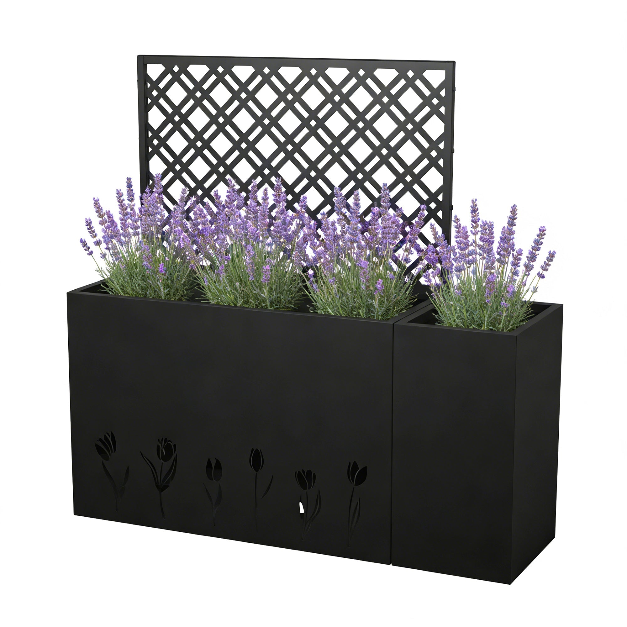 2-Piece Metal Planter Box with Trellis - Tulip Black by HouseOfZazla