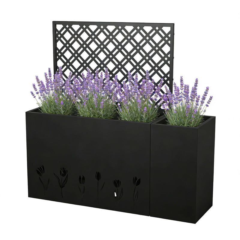 2-Piece Metal Planter Box with Trellis - Tulip Black by HouseOfZazla