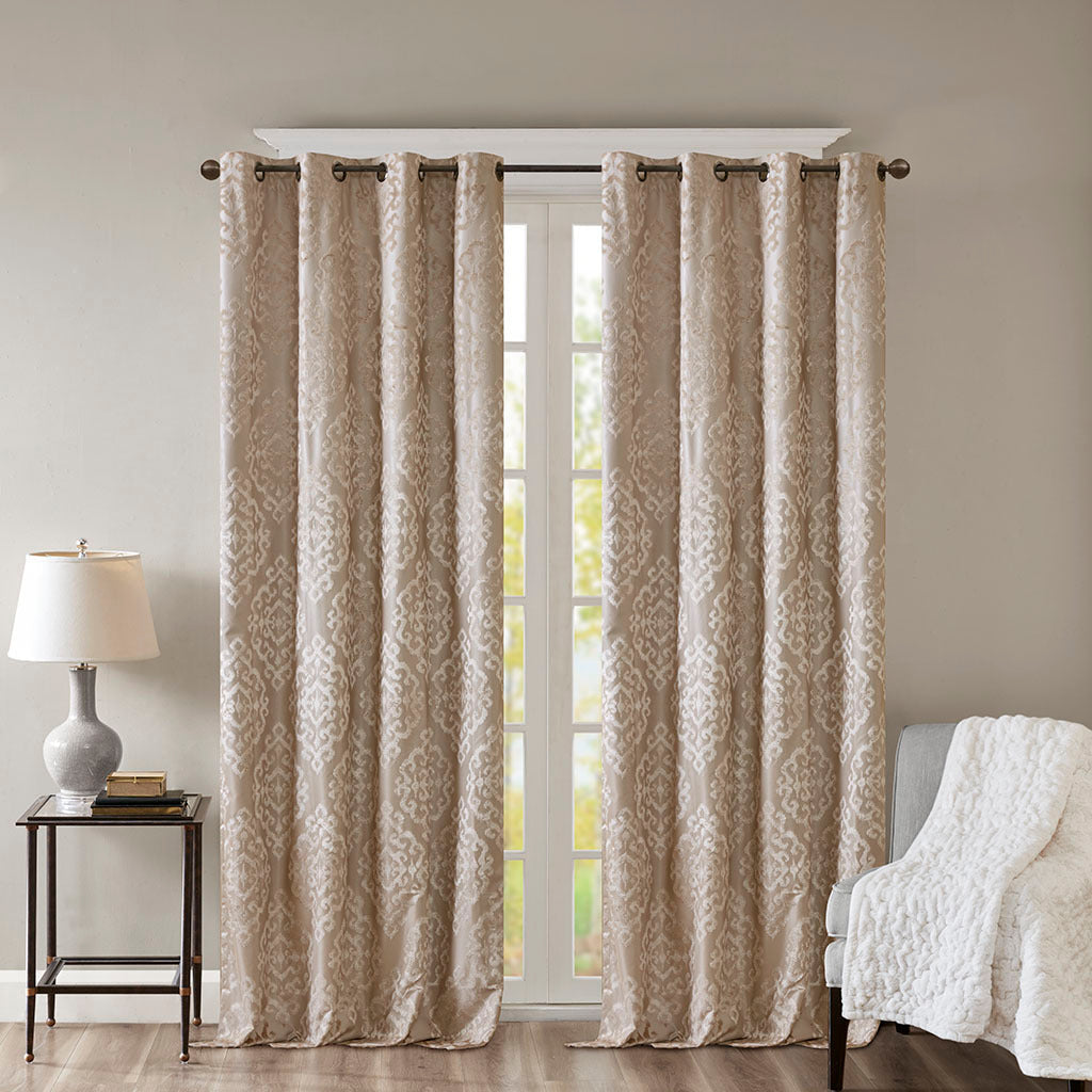 Knitted Jacquard Damask Total Blackout Grommet Top Curtain Panel by HouseOfZazla