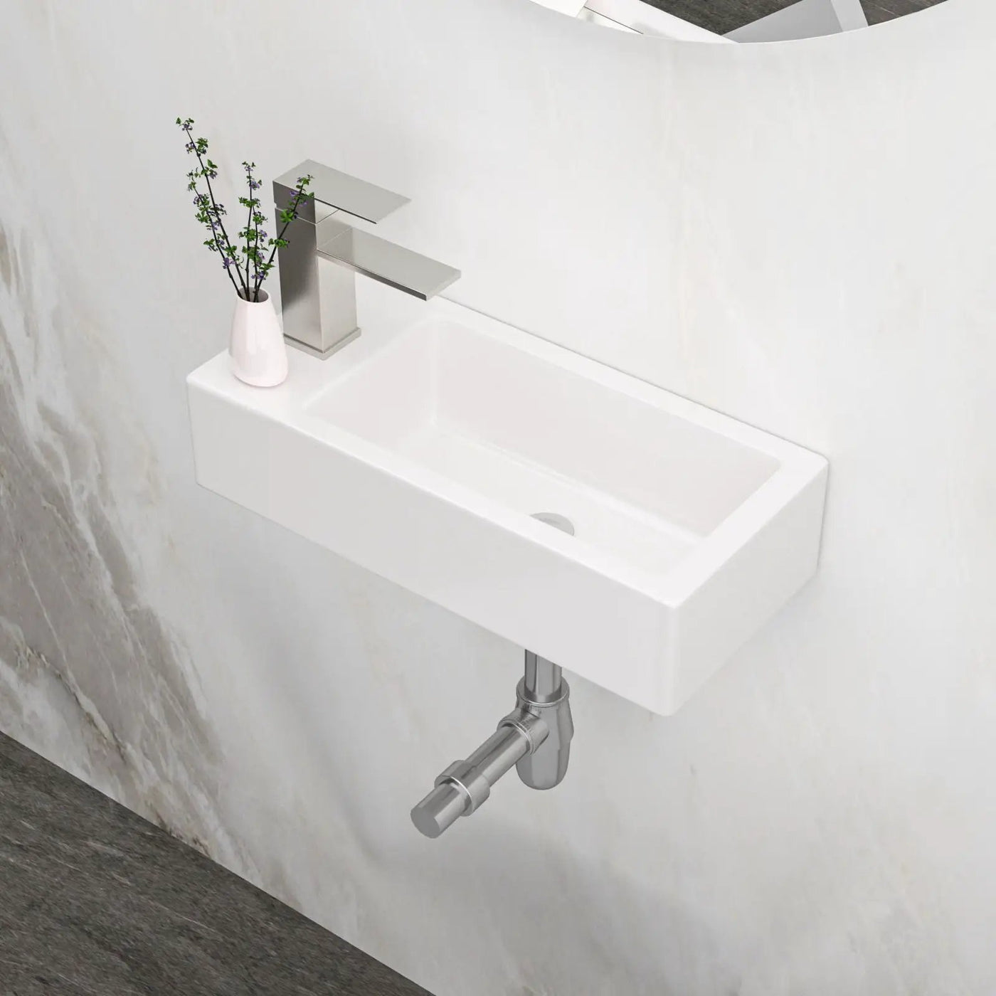 Modern Ceramic Rectangle Wall Mount Bathroom Sink With Single Faucet Hole by HouseOfZazla
