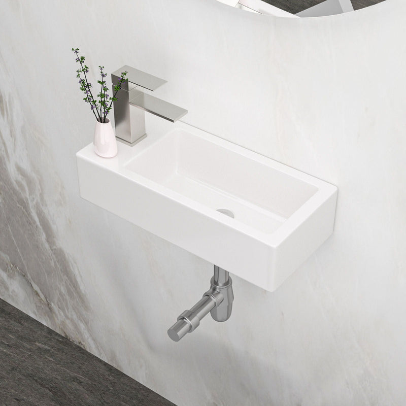 Modern Ceramic Rectangle Wall Mount Bathroom Sink With Single Faucet Hole by HouseOfZazla