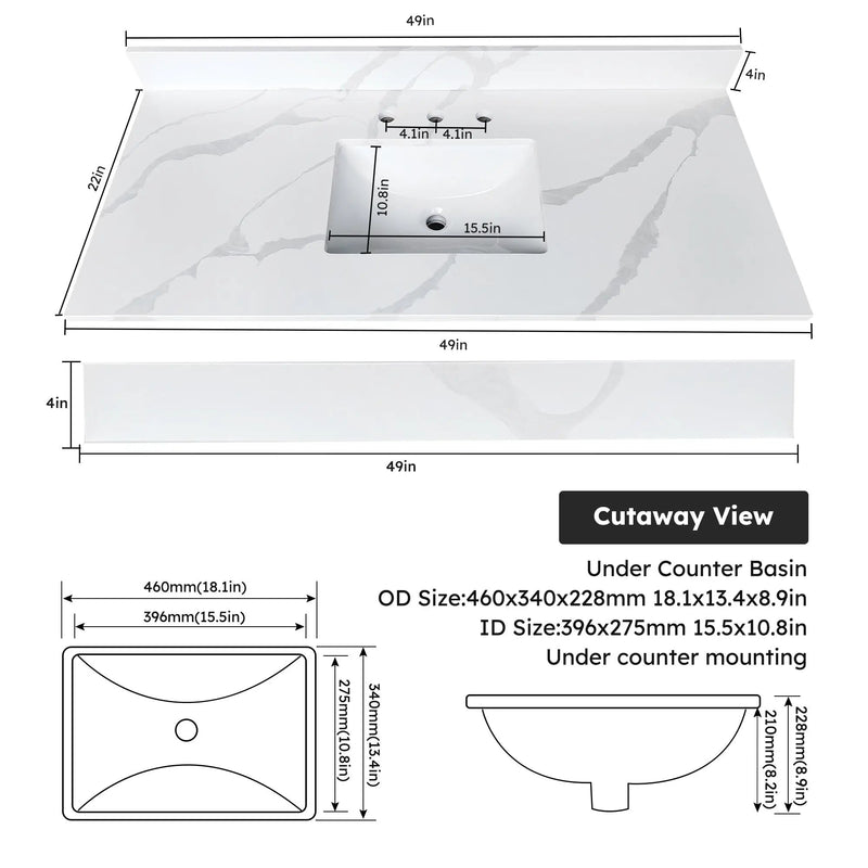 49-Inch Quartz Bathroom Vanity Top by HouseOfZazla