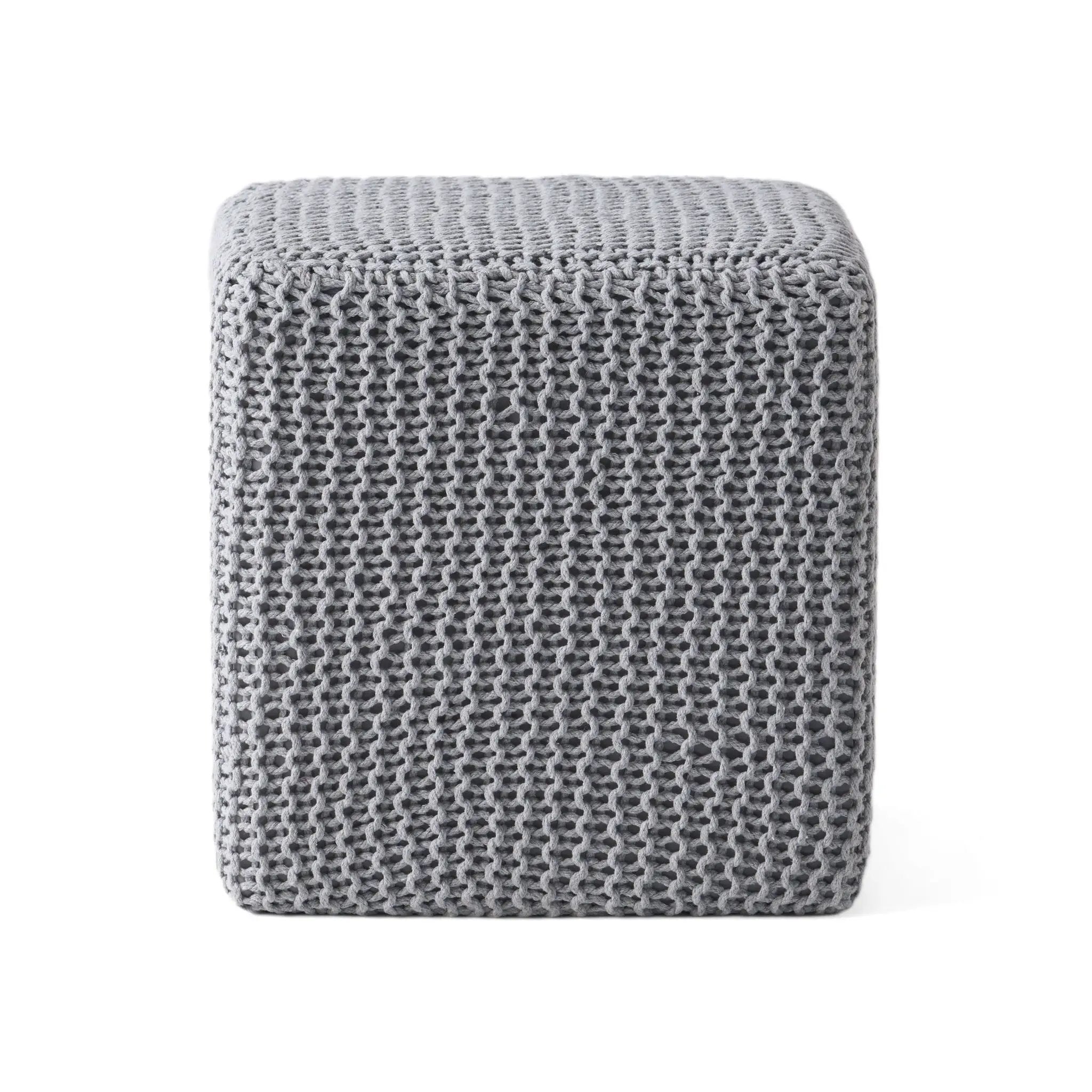 Chabani - Indoor Modern Knitted Fabric Cube Pouf Ottoman - Light Gray by HouseOfZazla