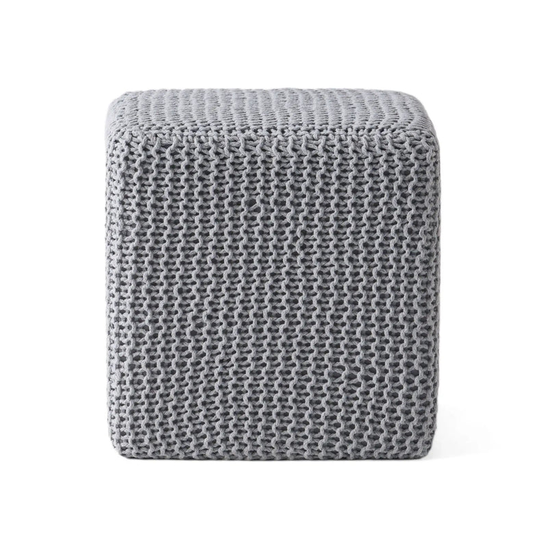 Chabani - Indoor Modern Knitted Fabric Cube Pouf Ottoman - Light Gray by HouseOfZazla