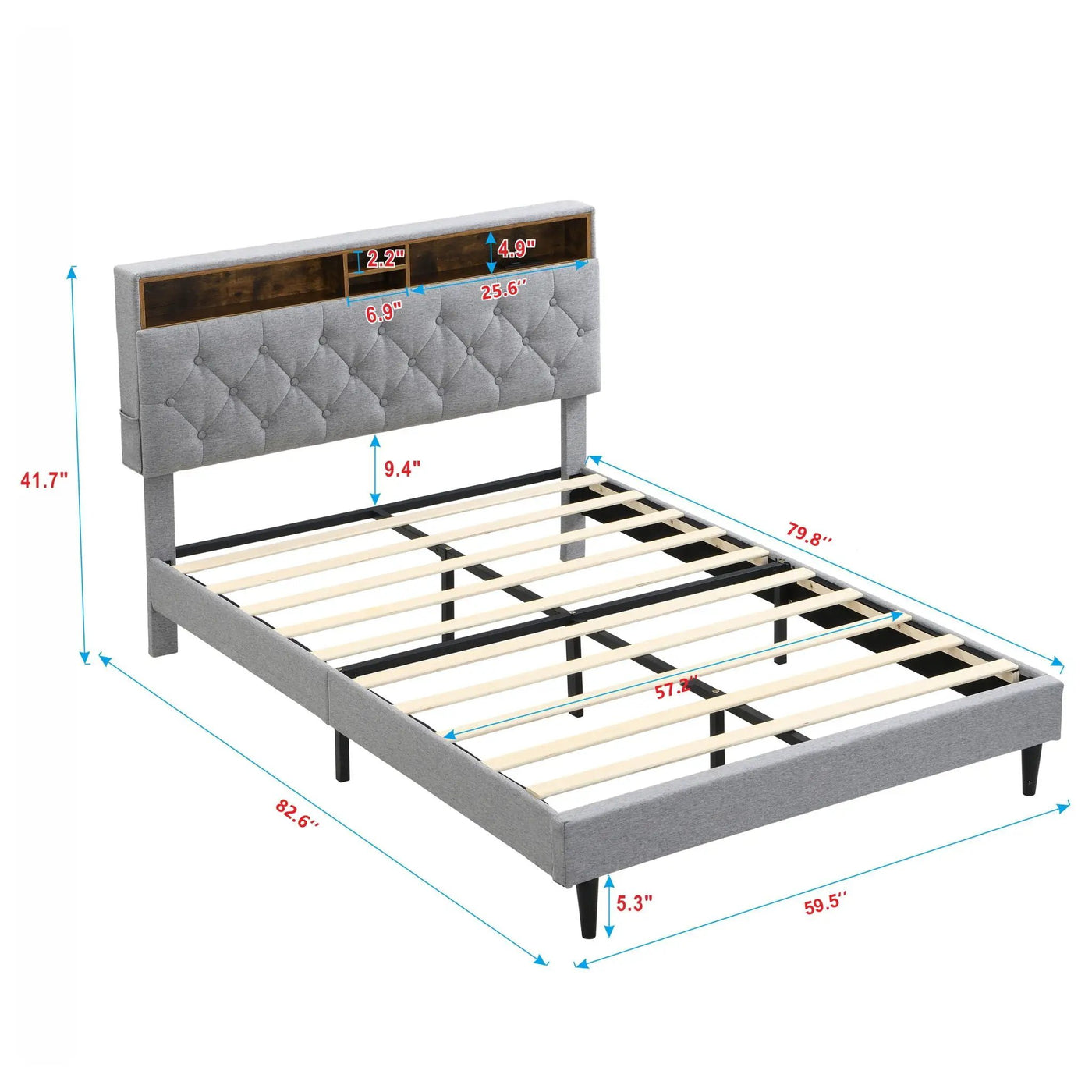 Modern Upholstered Platform Bed Frame With Button Tufted Headboard And USB Ports by Unique Piece Furniture