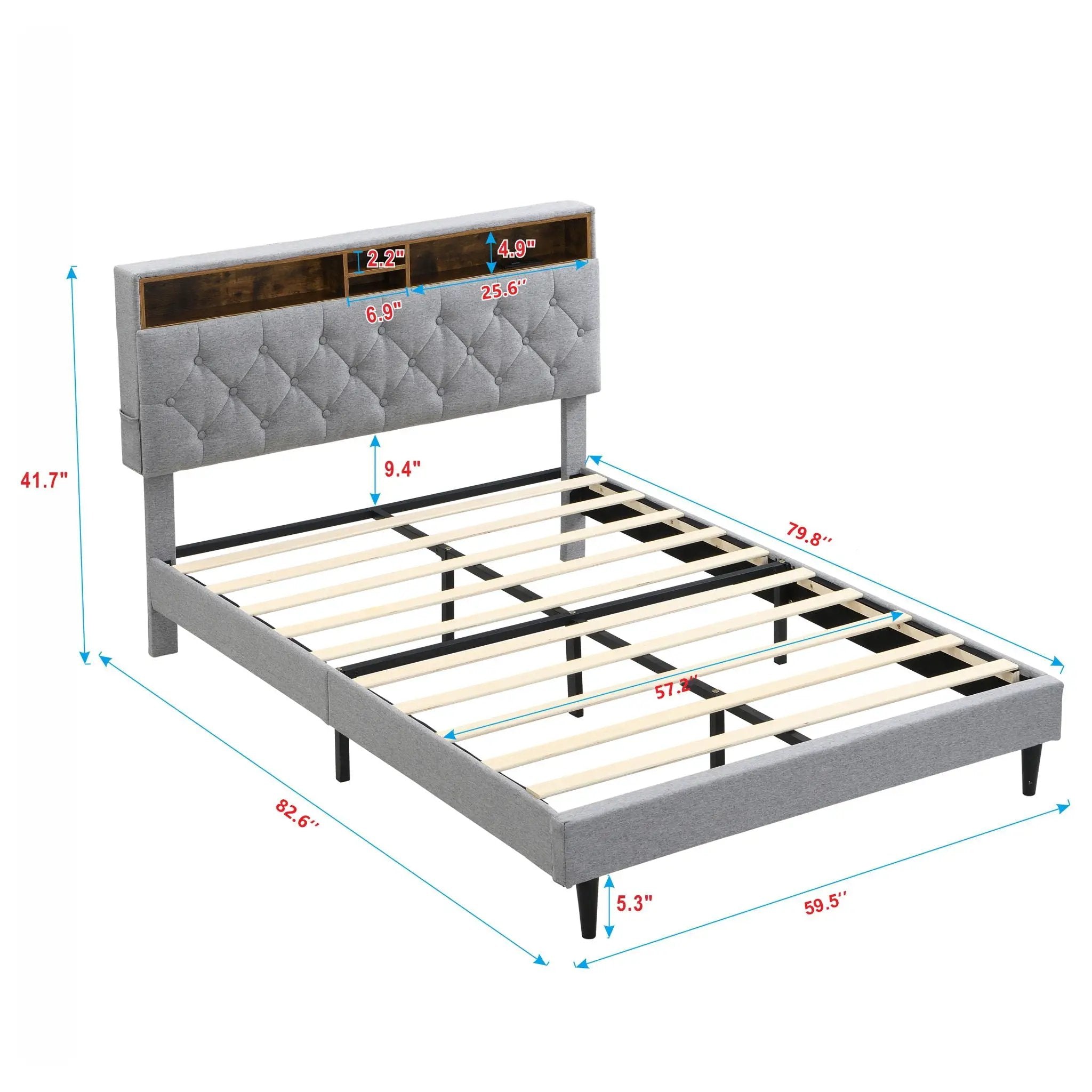 Modern Upholstered Platform Bed Frame With Button Tufted Headboard And USB Ports by Unique Piece Furniture
