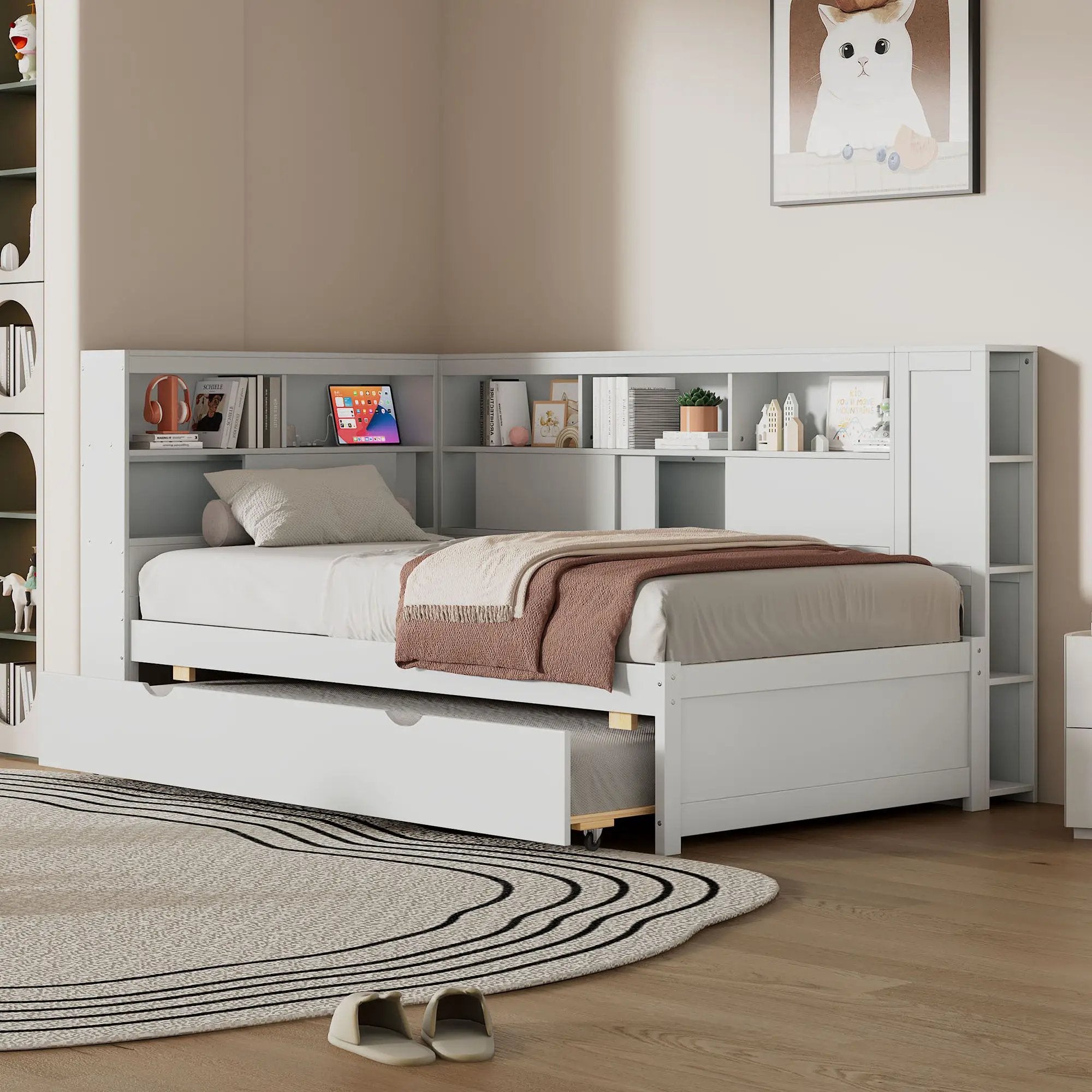 Daybed With Storage Shelves, USB Charging, And Trundle Bed by Unique Piece Furniture