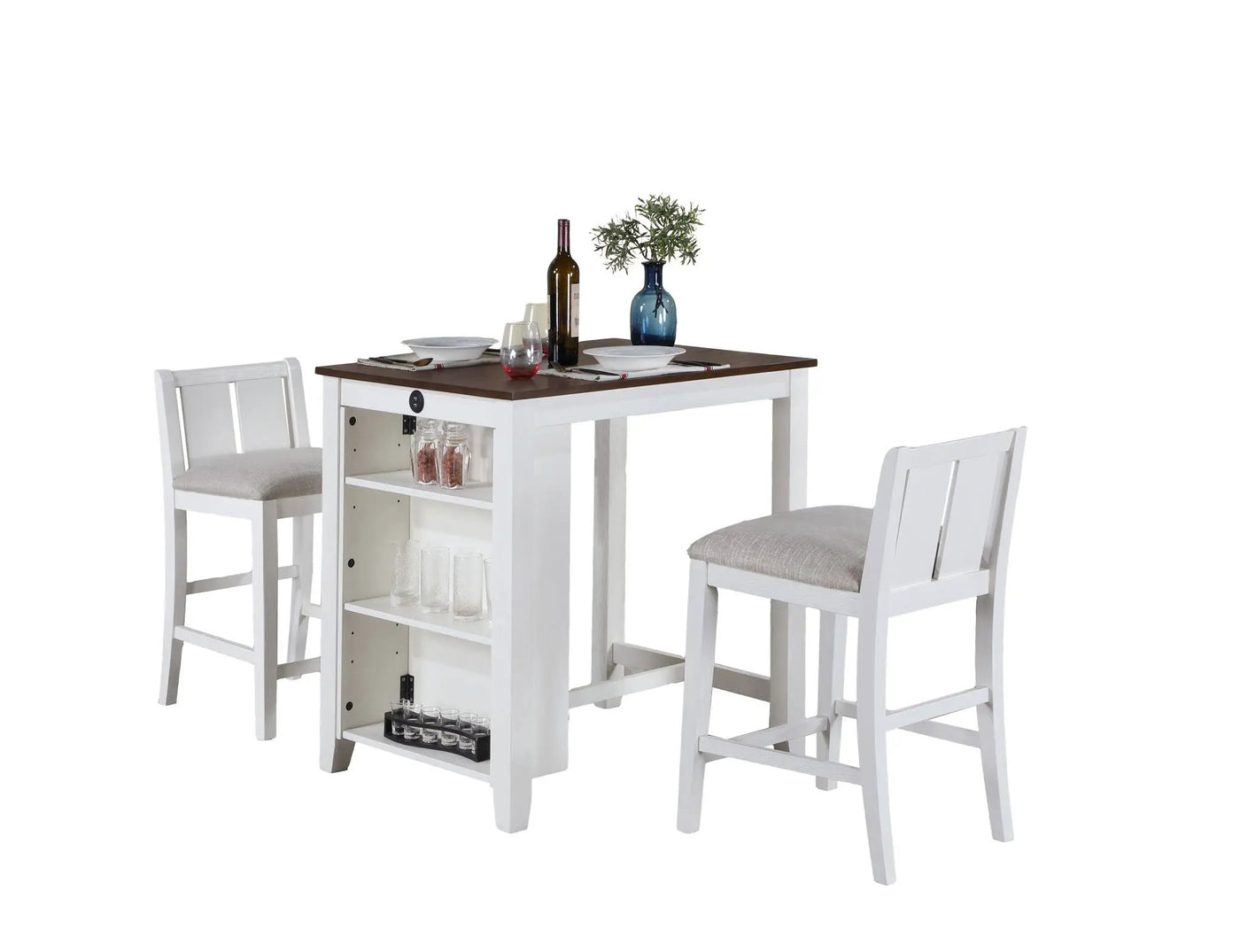 Graham - 3 Piece Small Space Counter Height Dining Table With Shelves And 2 Chairs (Set of 3) by Unique Piece Furniture